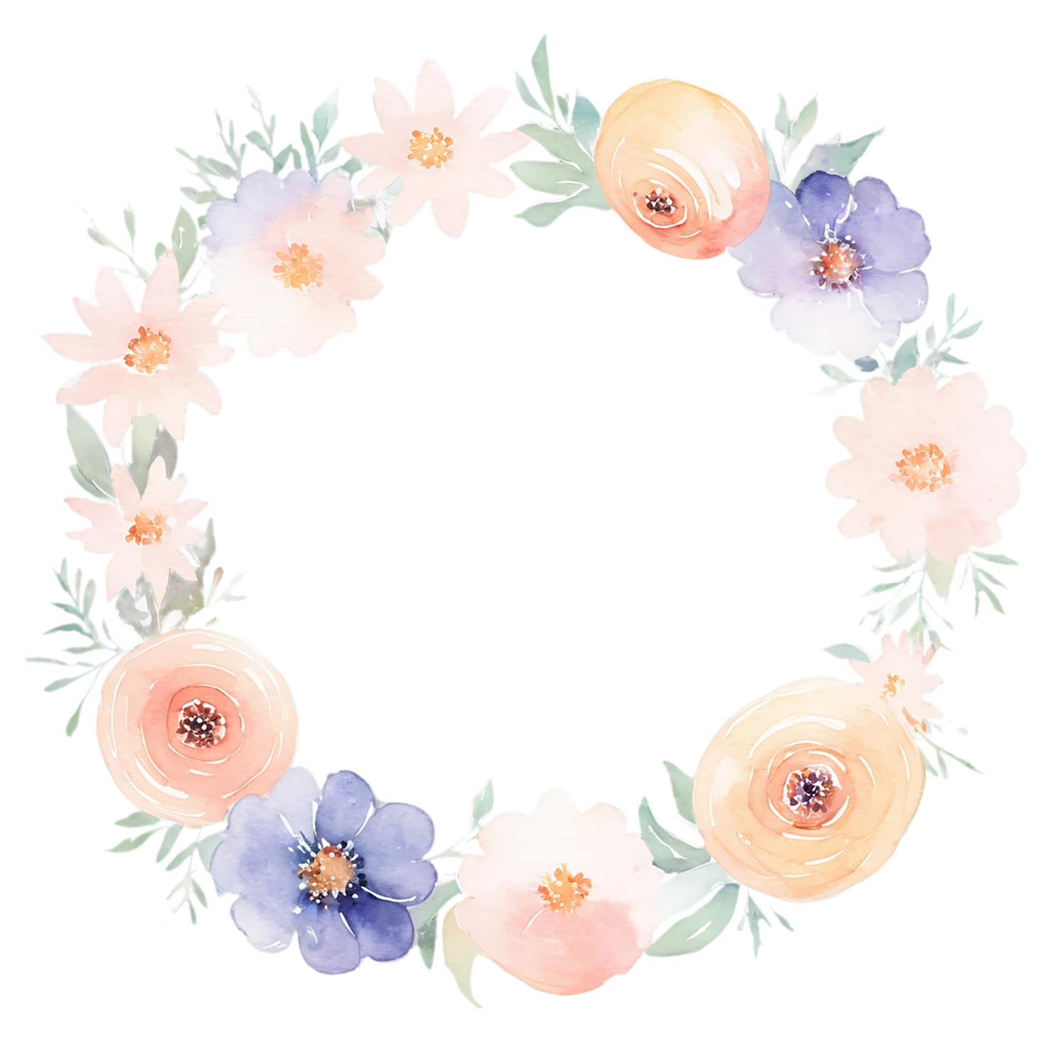 Watercolor flower ring isolated on transparent background #23671
