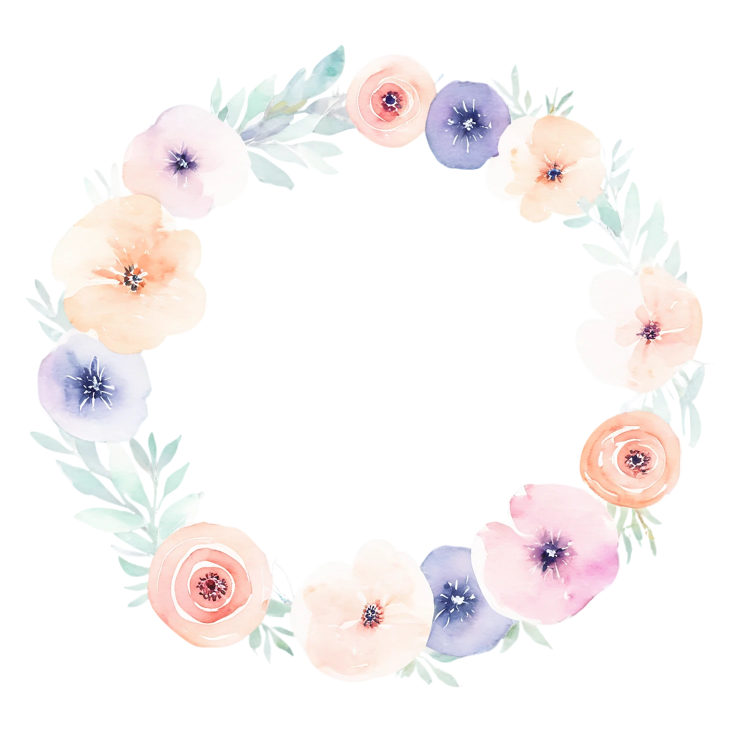 Watercolor flower ring isolated on transparent background #23672