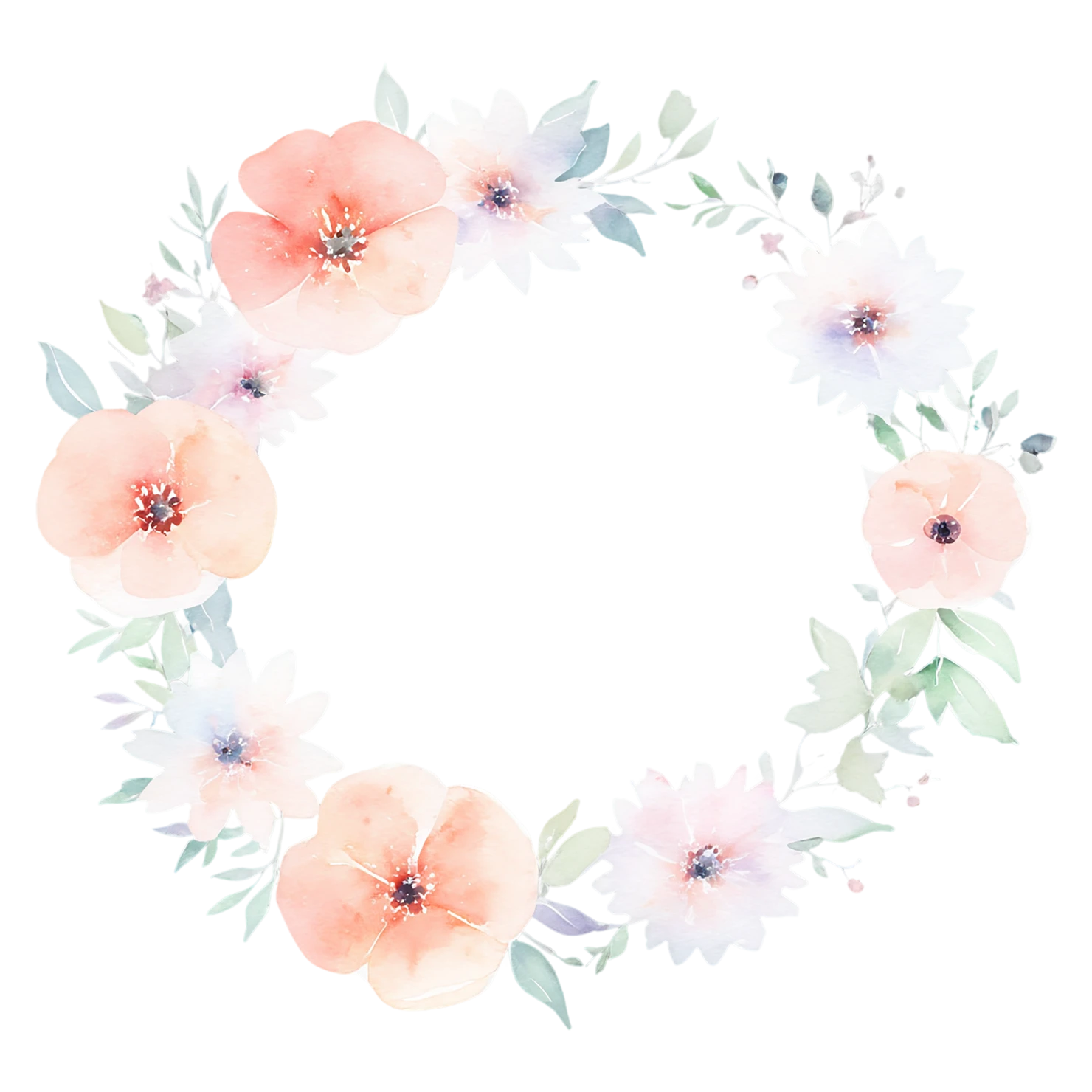 Watercolor flower ring isolated on transparent background #23673