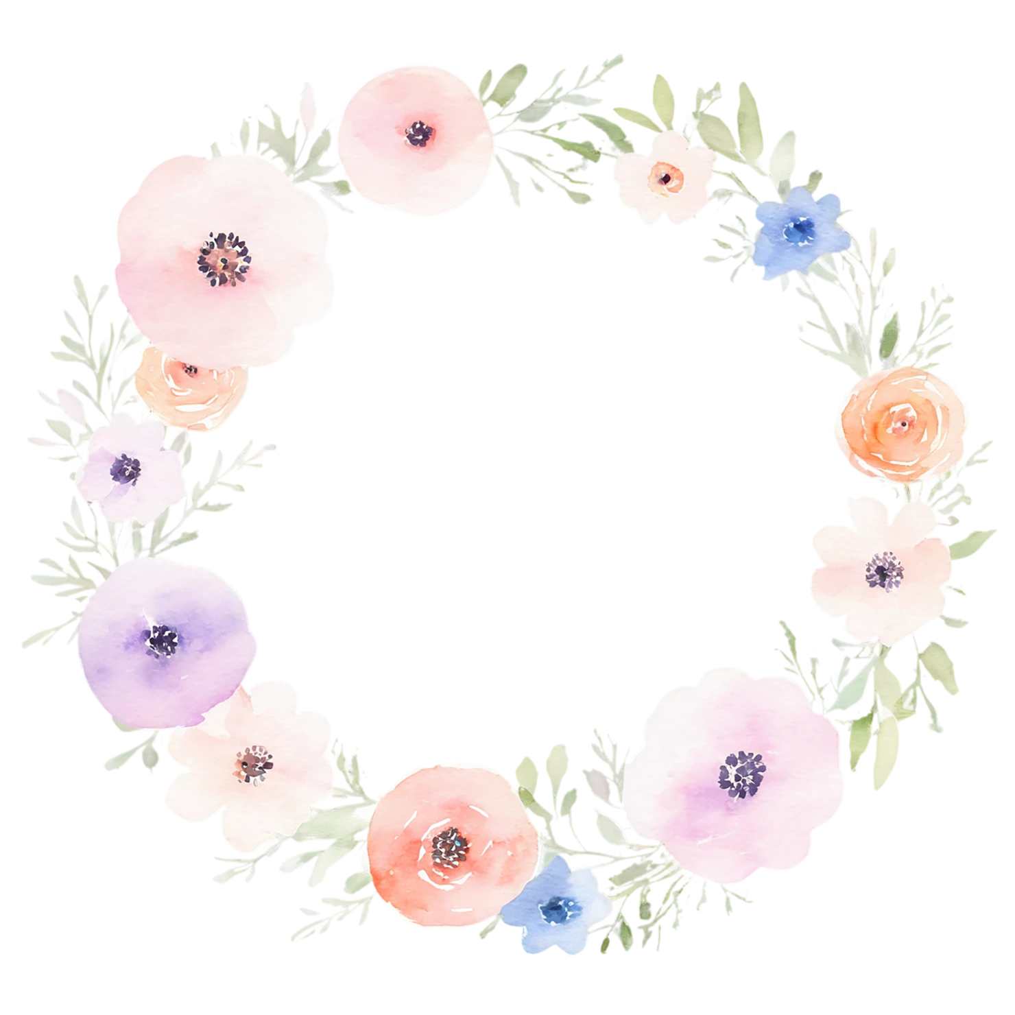 Watercolor flower ring isolated on transparent background #23675