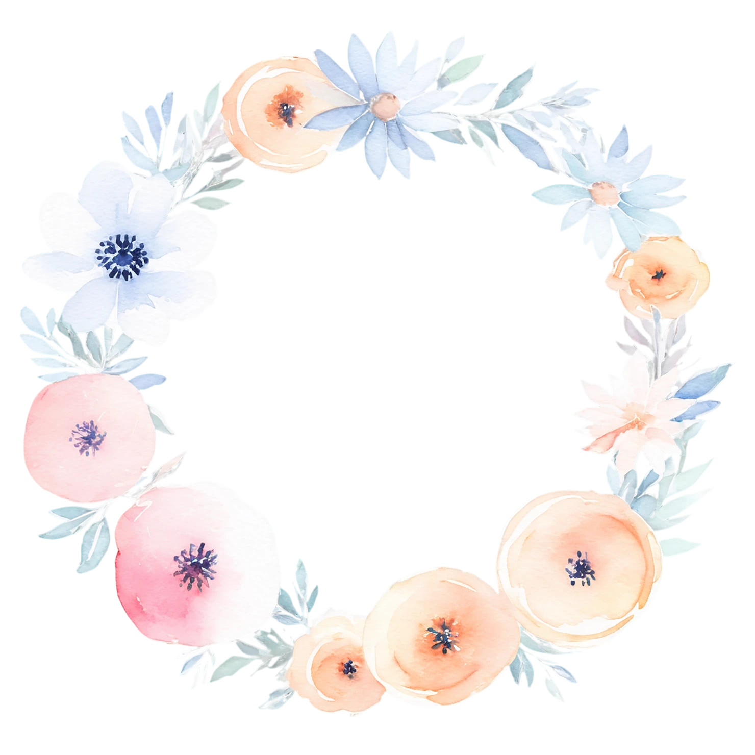 Watercolor flower ring isolated on transparent background #23676
