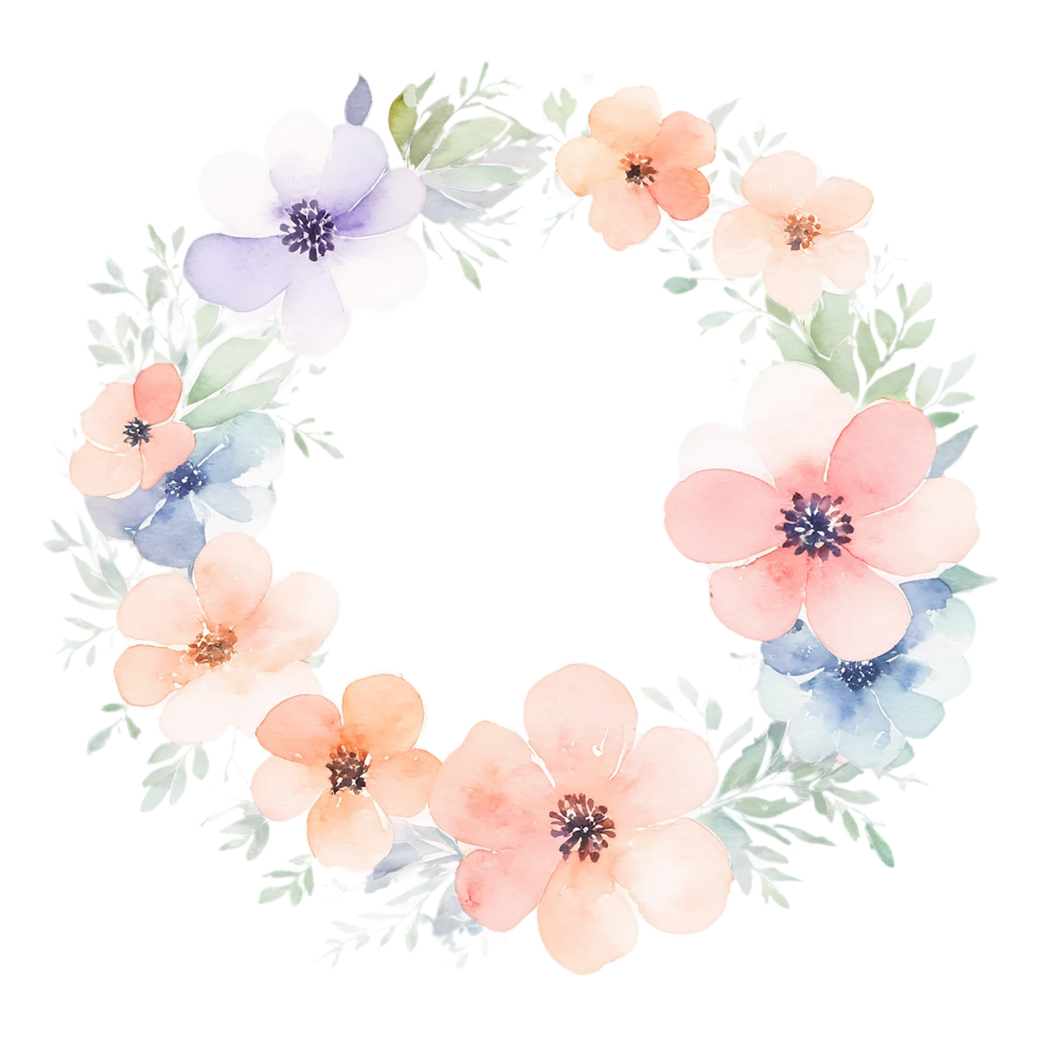 Watercolor flower ring isolated on transparent background #23677