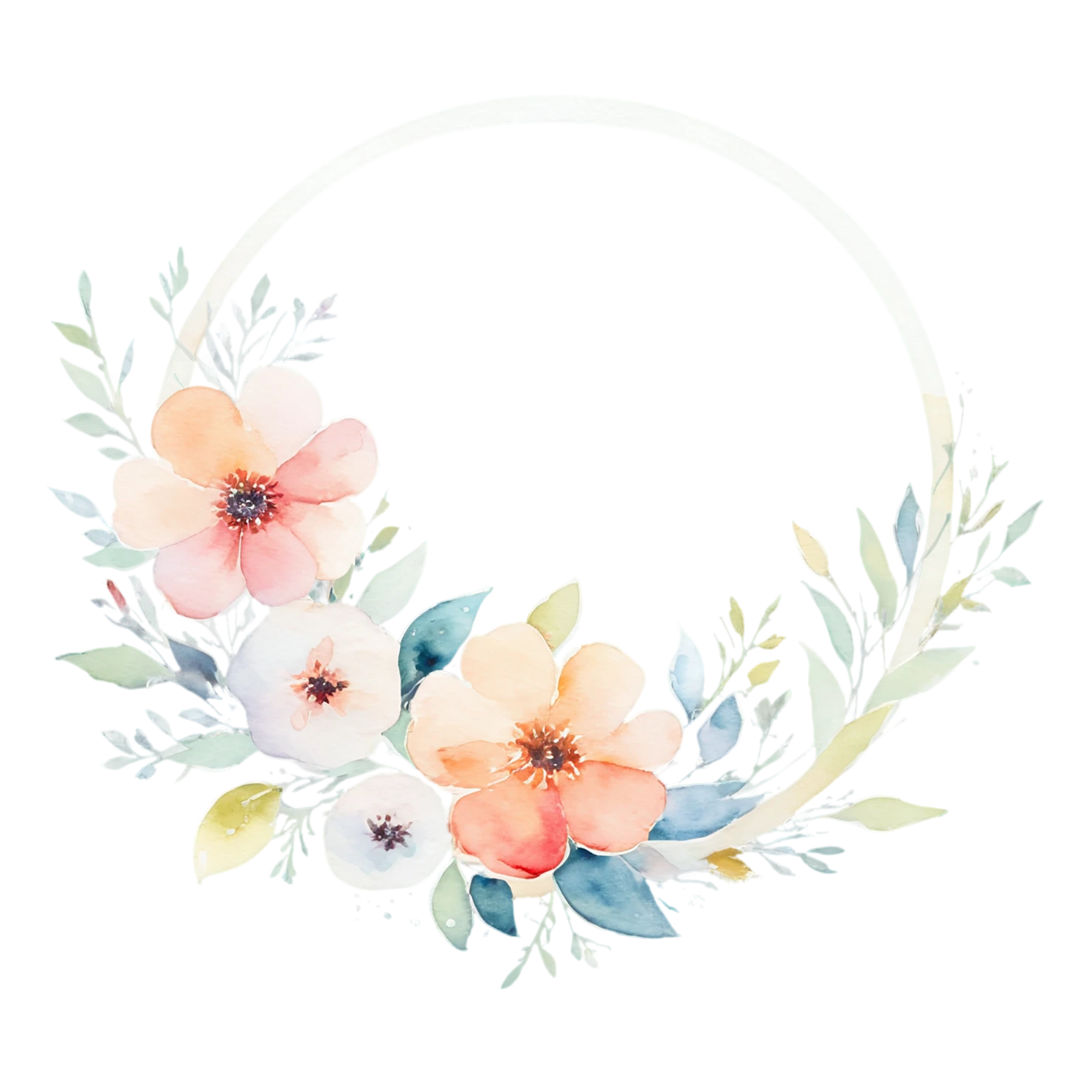 Watercolor flower ring isolated on transparent background #23678