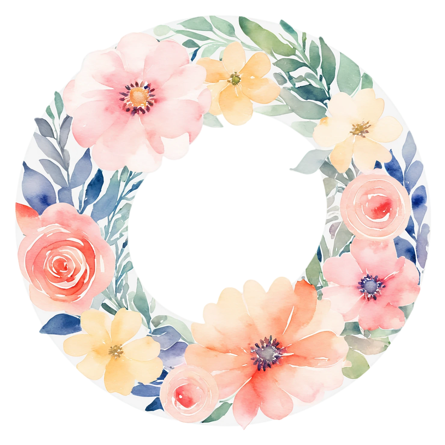 Watercolor flower ring isolated on transparent background #23679
