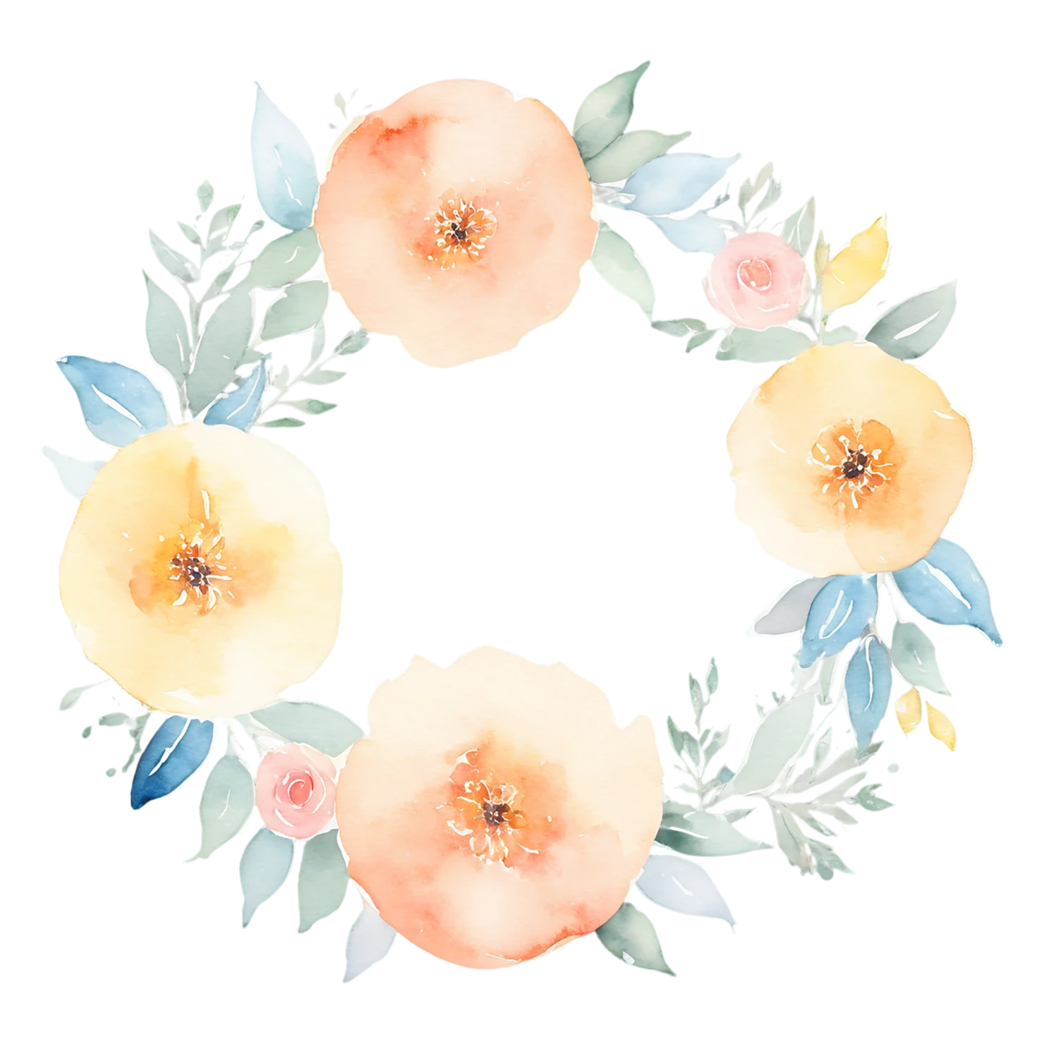 Watercolor flower ring isolated on transparent background #23680