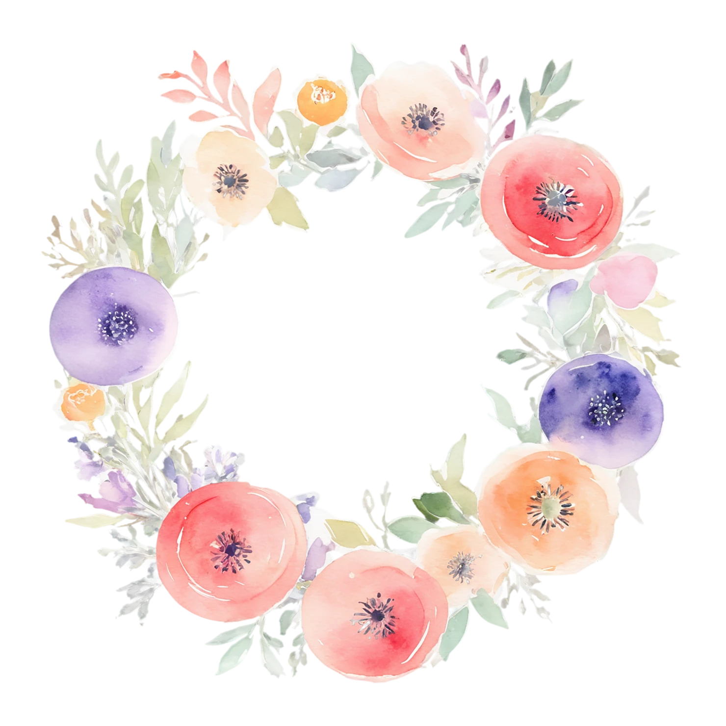Watercolor flower ring isolated on transparent background #23681