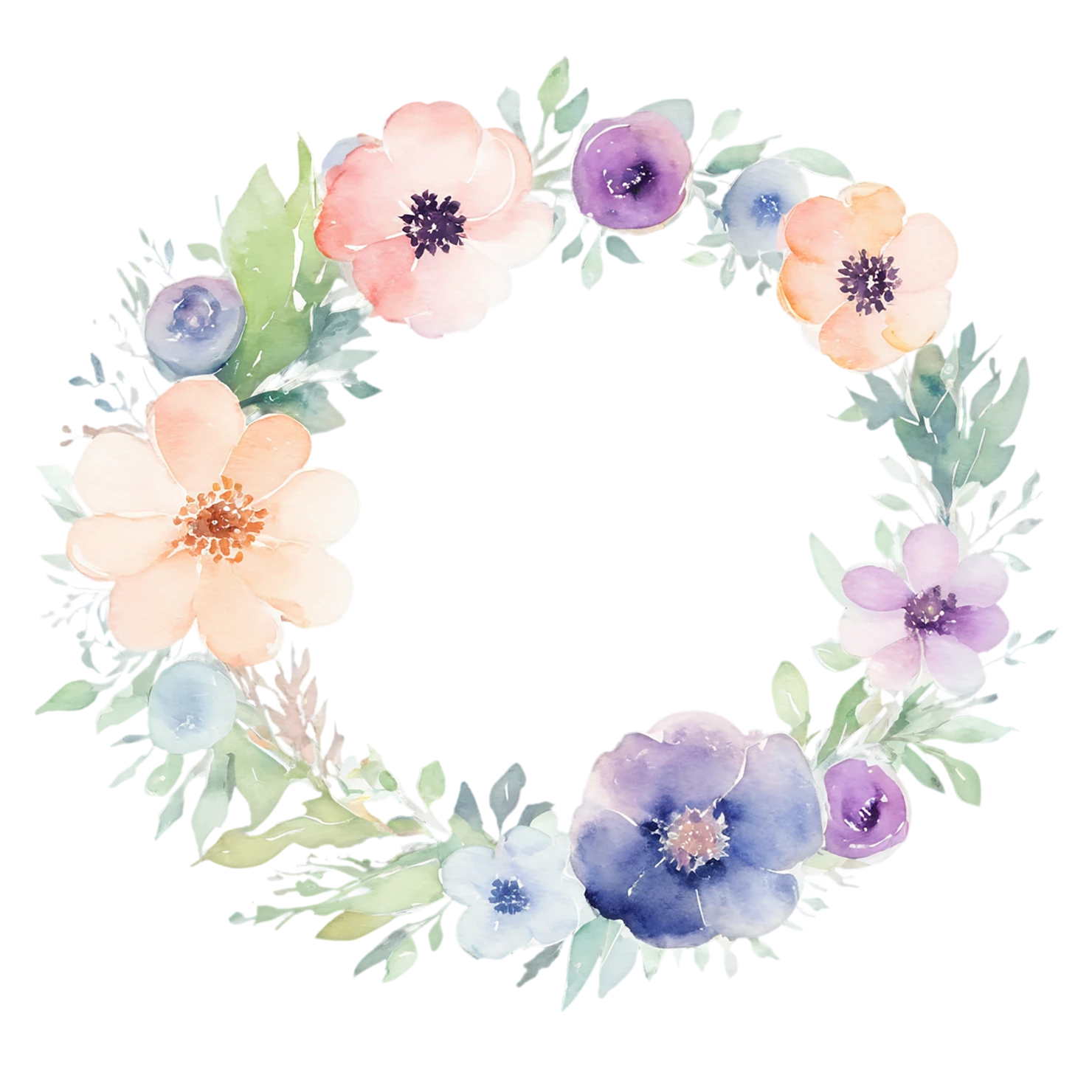 Watercolor flower ring isolated on transparent background #23683