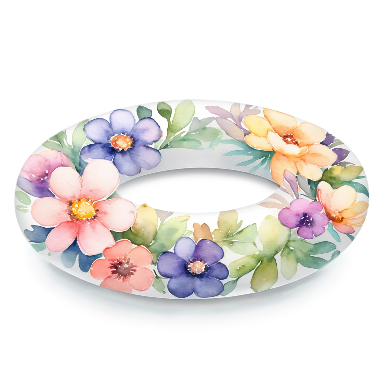 Watercolor flower ring isolated on transparent background #23684