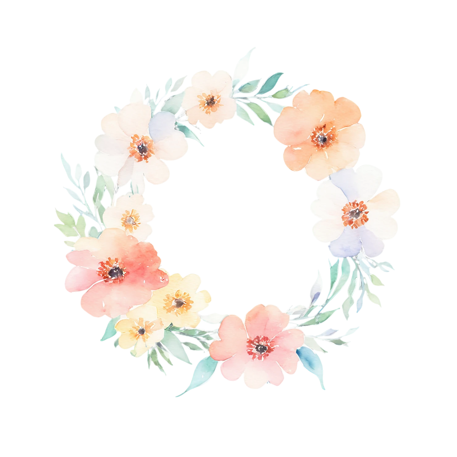 Watercolor flower ring isolated on transparent background #23685