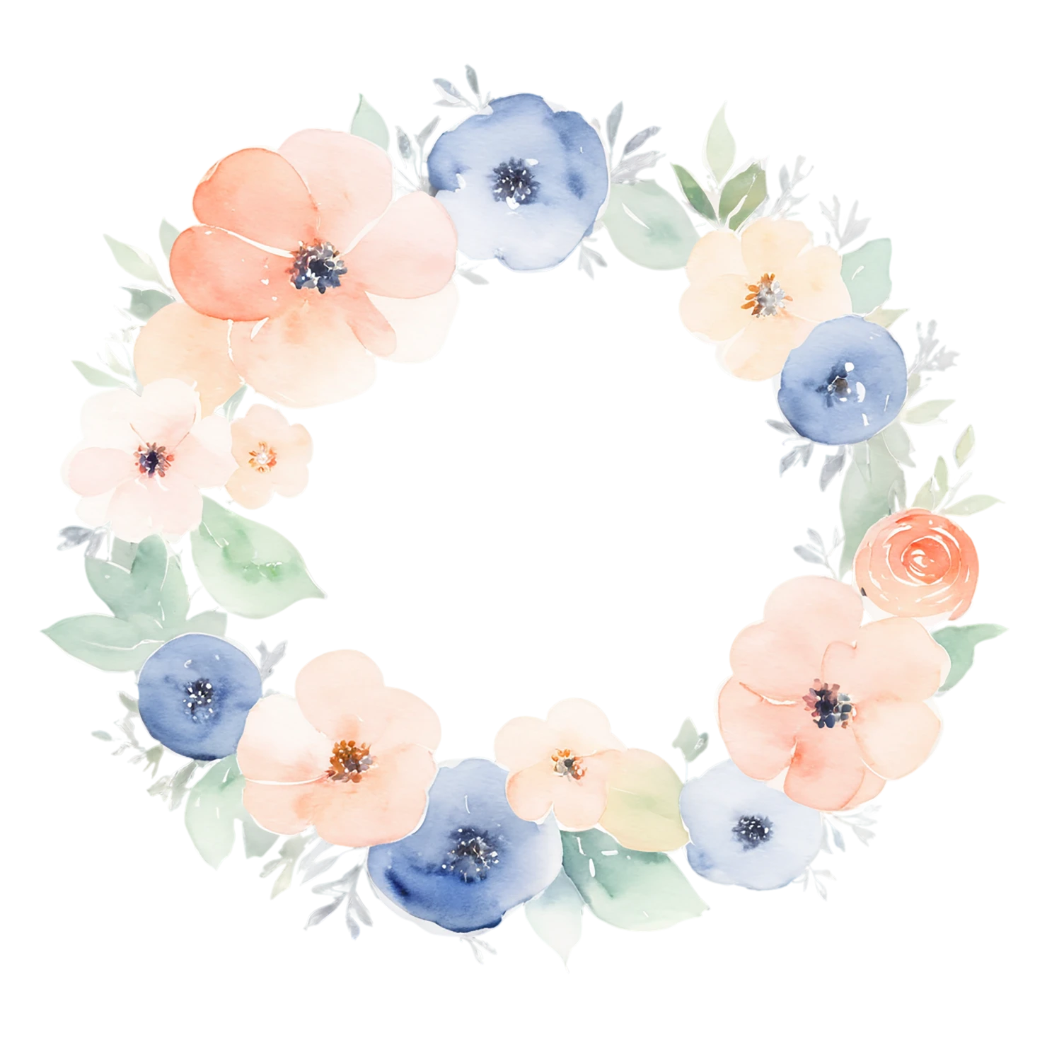 Watercolor flower ring isolated on transparent background #23686