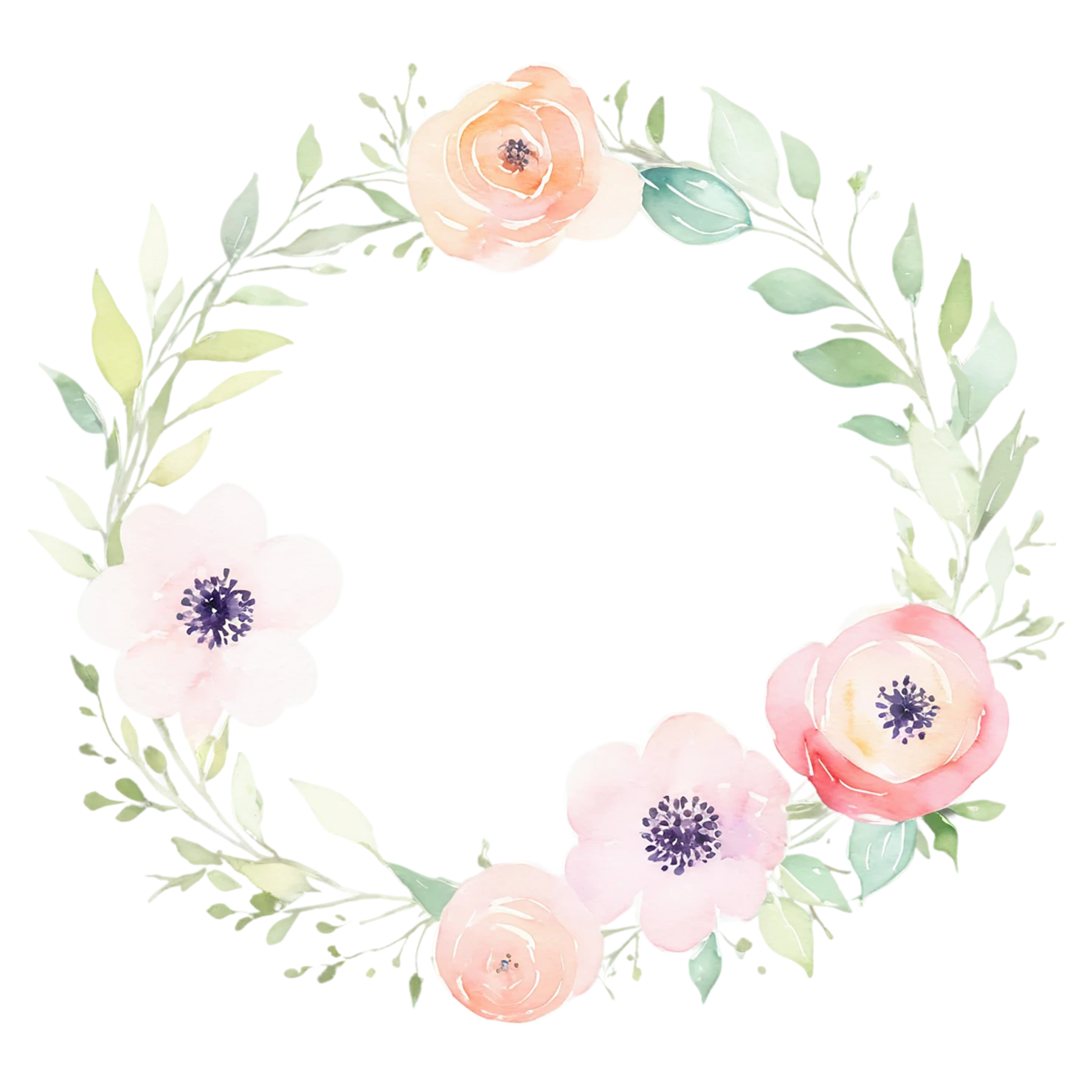 Watercolor flower ring isolated on transparent background #23688