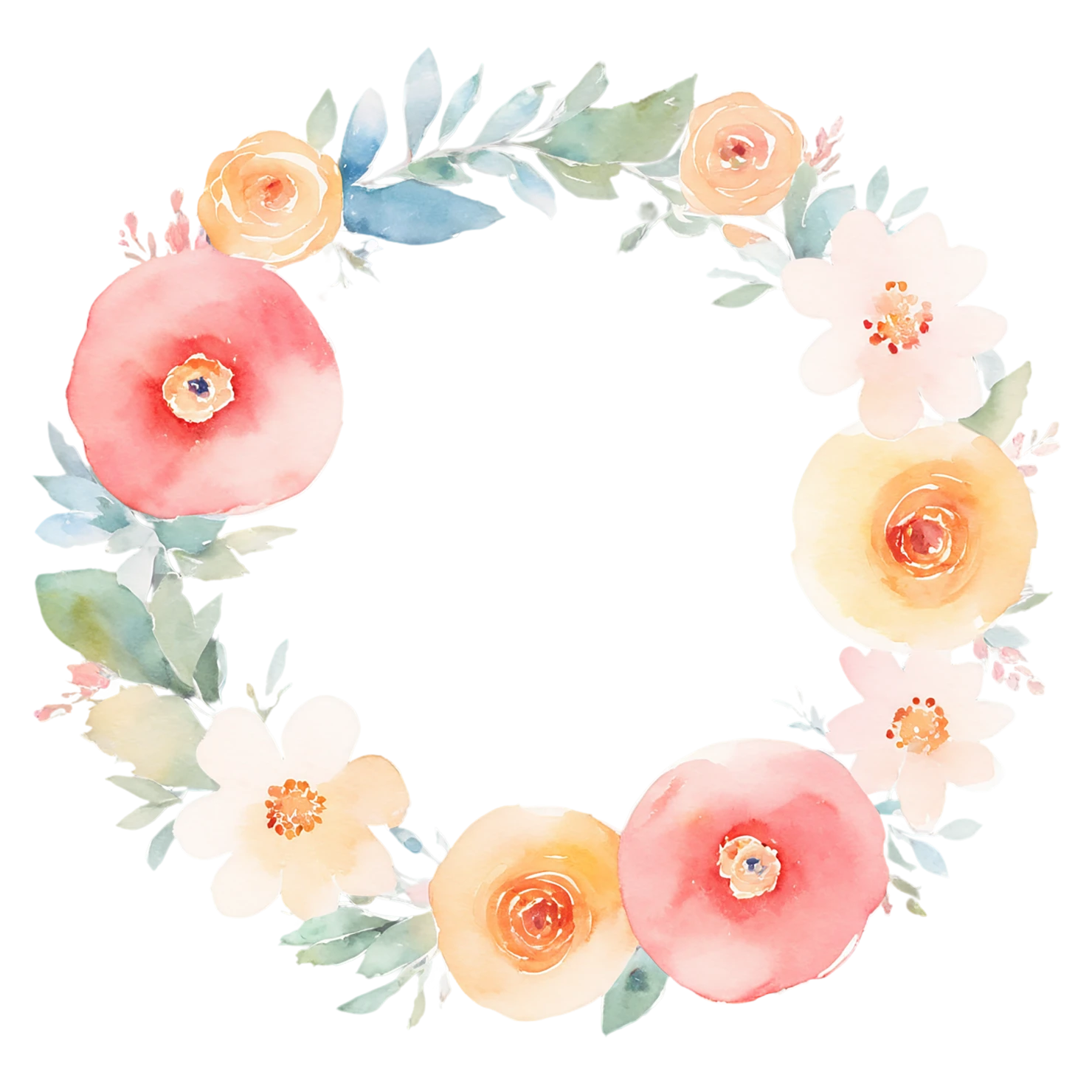 Watercolor flower ring isolated on transparent background #23689
