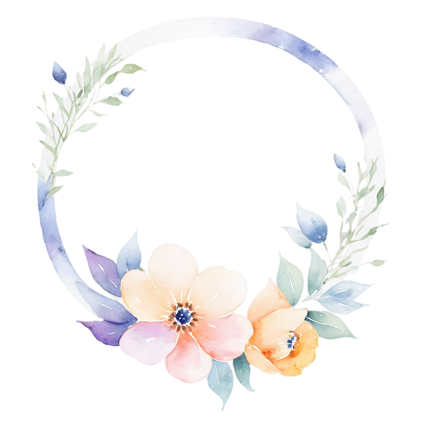 Watercolor flower ring isolated on transparent background #23691