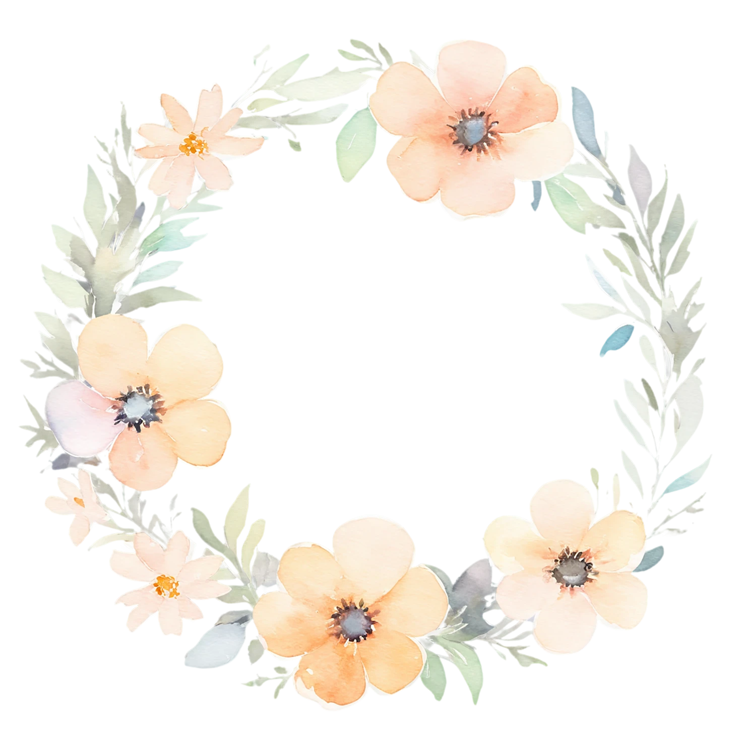 Watercolor flower ring isolated on transparent background #23692