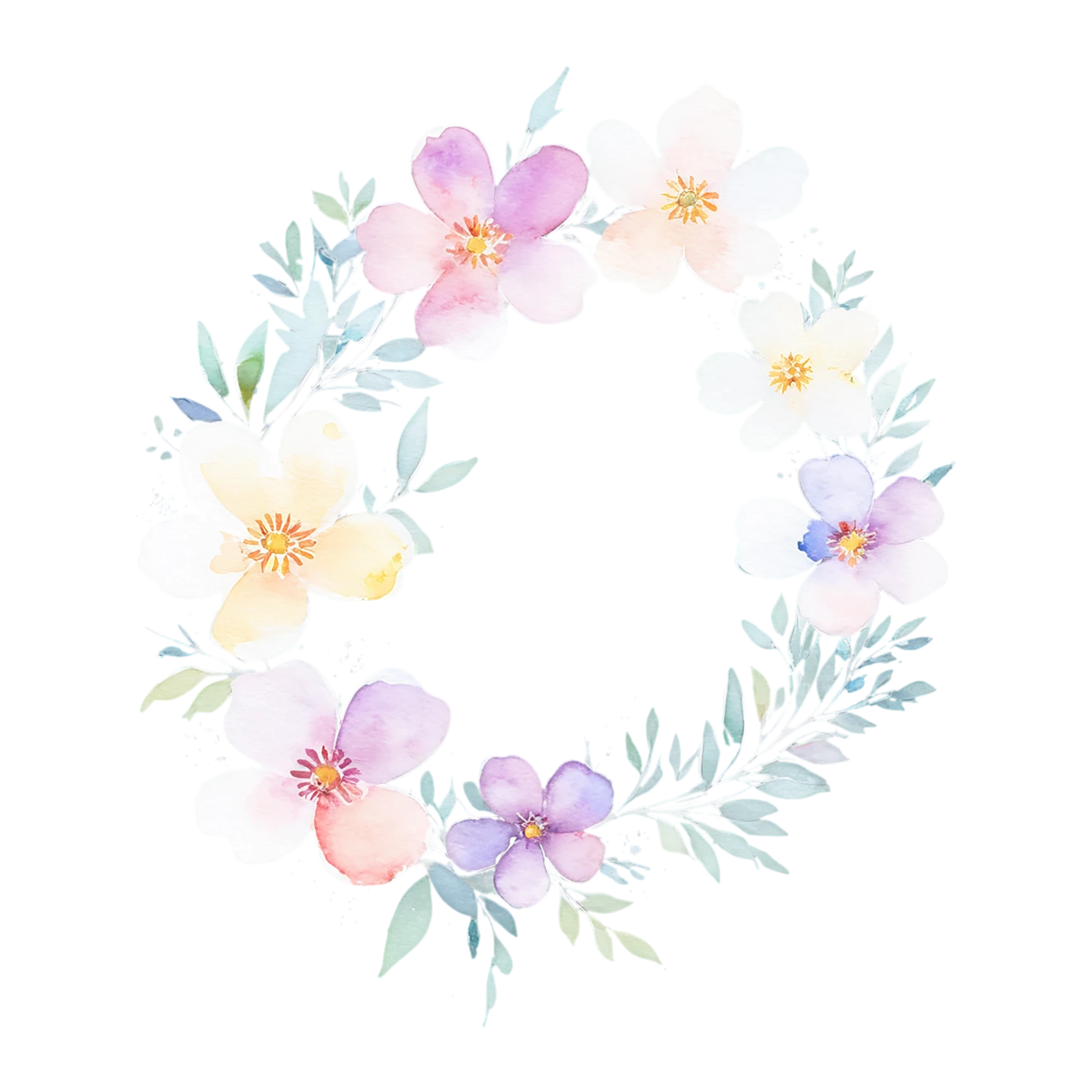 Watercolor flower ring isolated on transparent background #23693