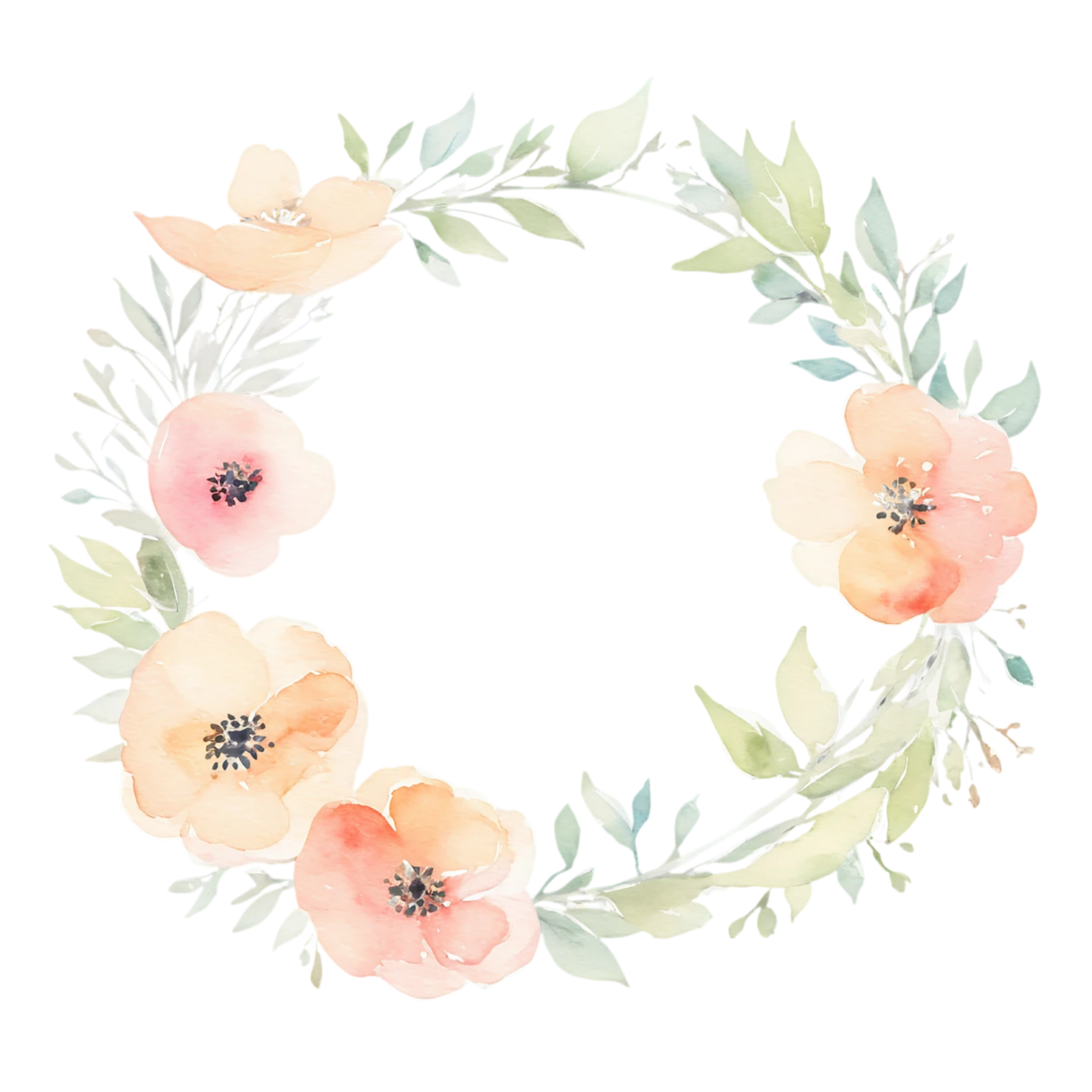 Watercolor flower ring isolated on transparent background #23694