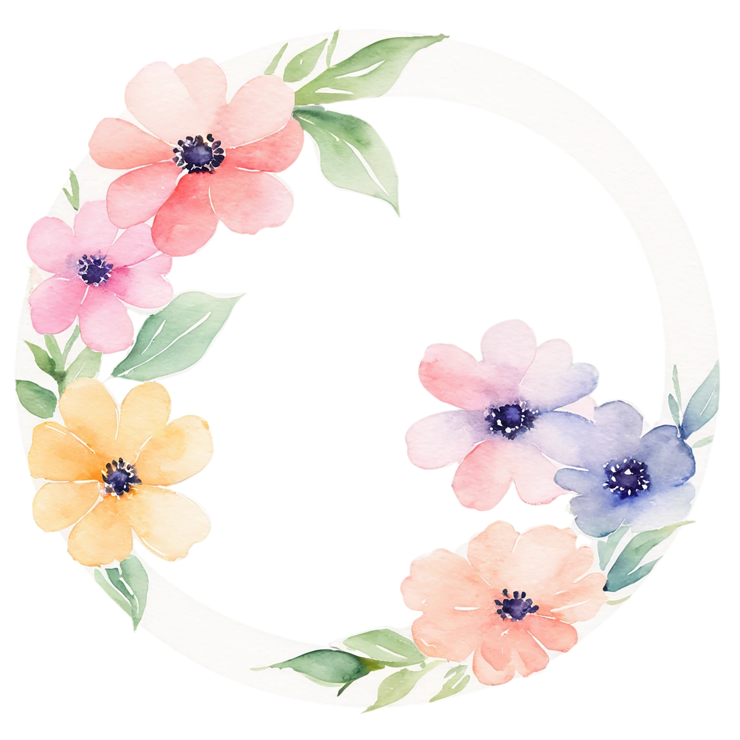 Watercolor flower ring isolated on transparent background #23695