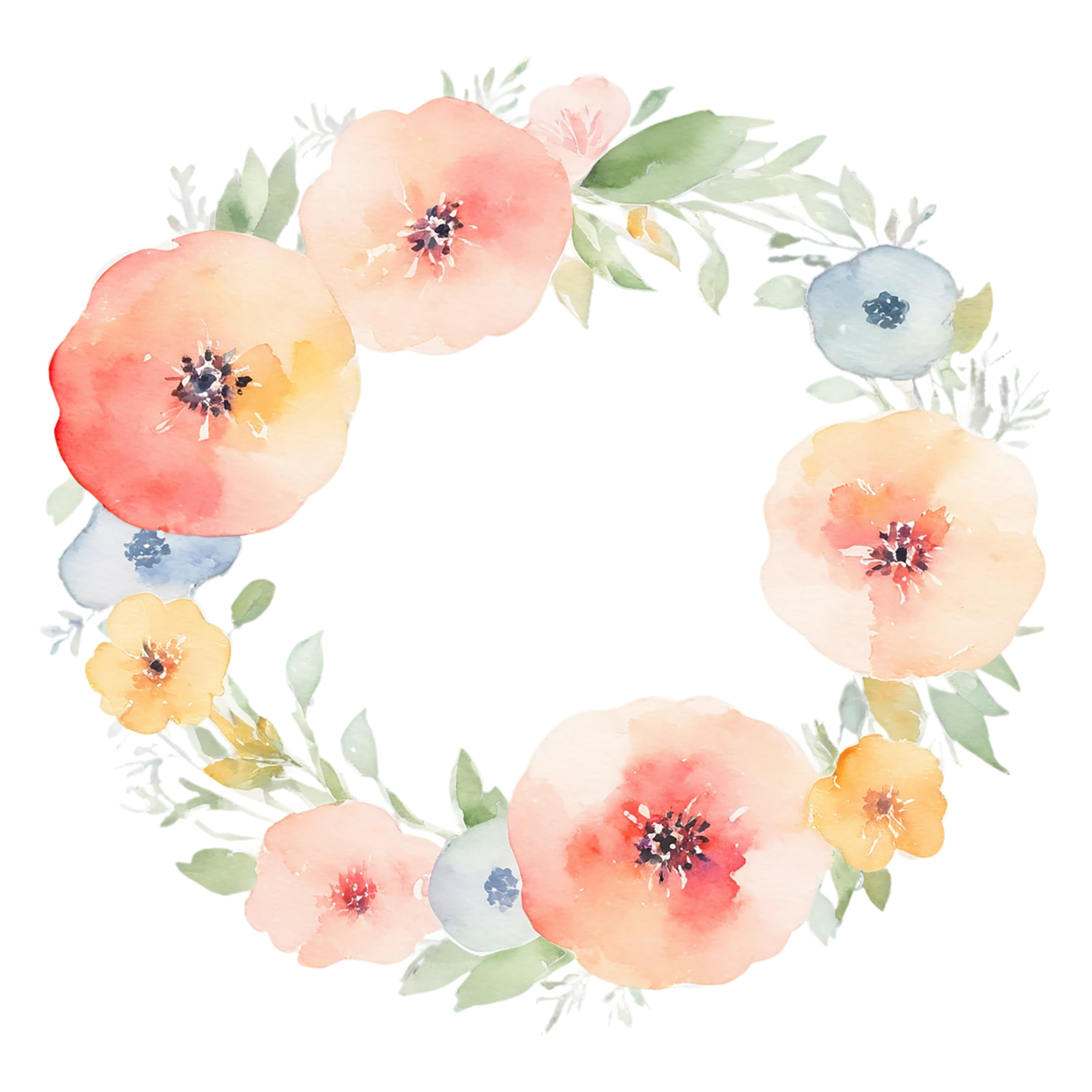Watercolor flower ring isolated on transparent background #23696
