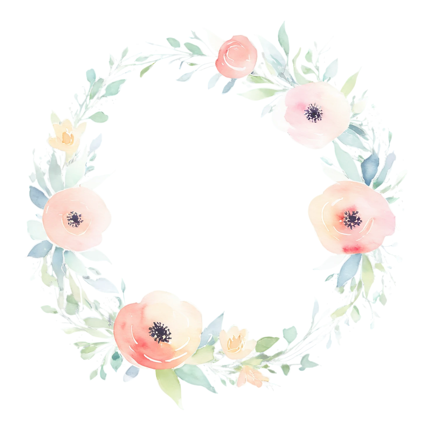 Watercolor flower ring isolated on transparent background #23697