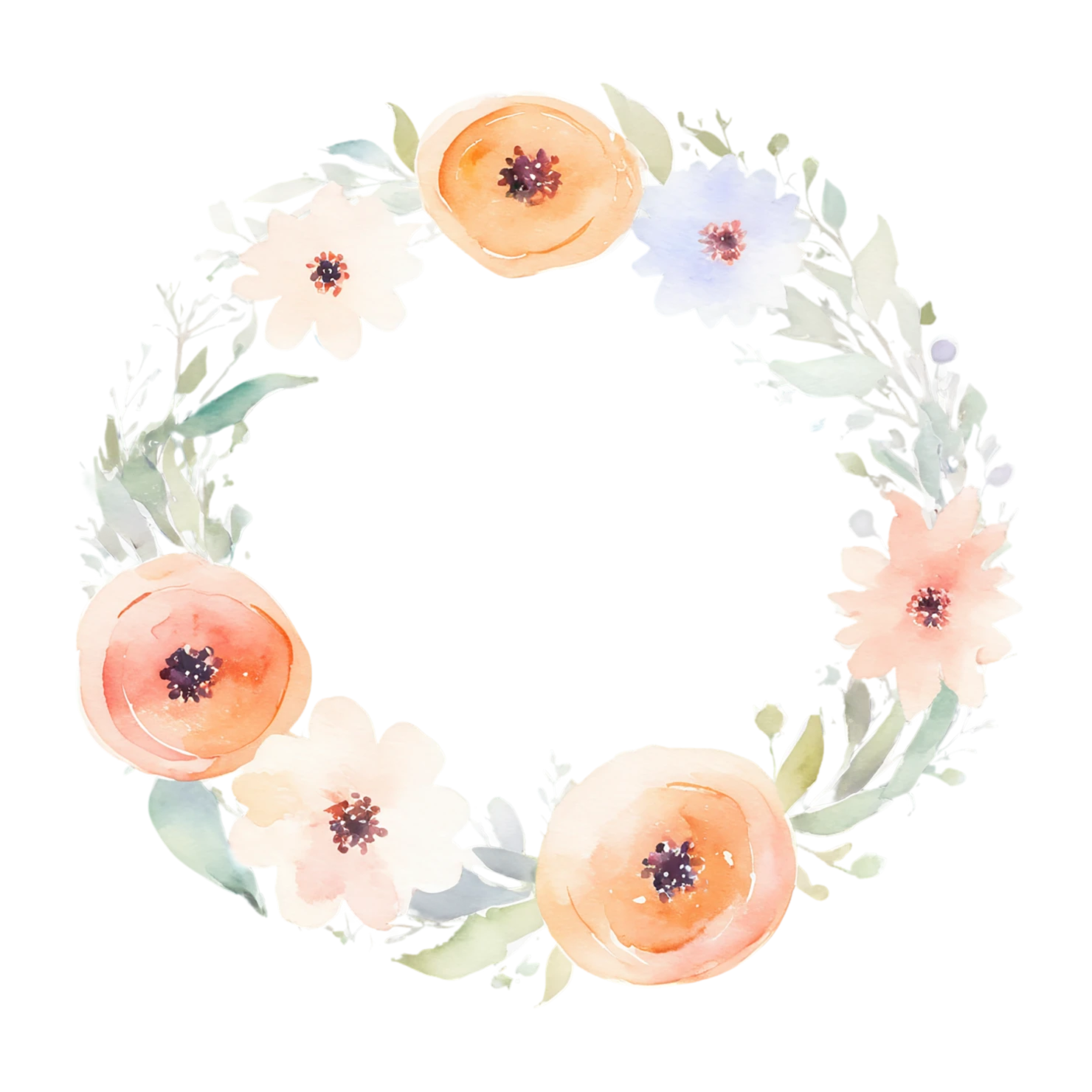 Watercolor flower ring isolated on transparent background #23699