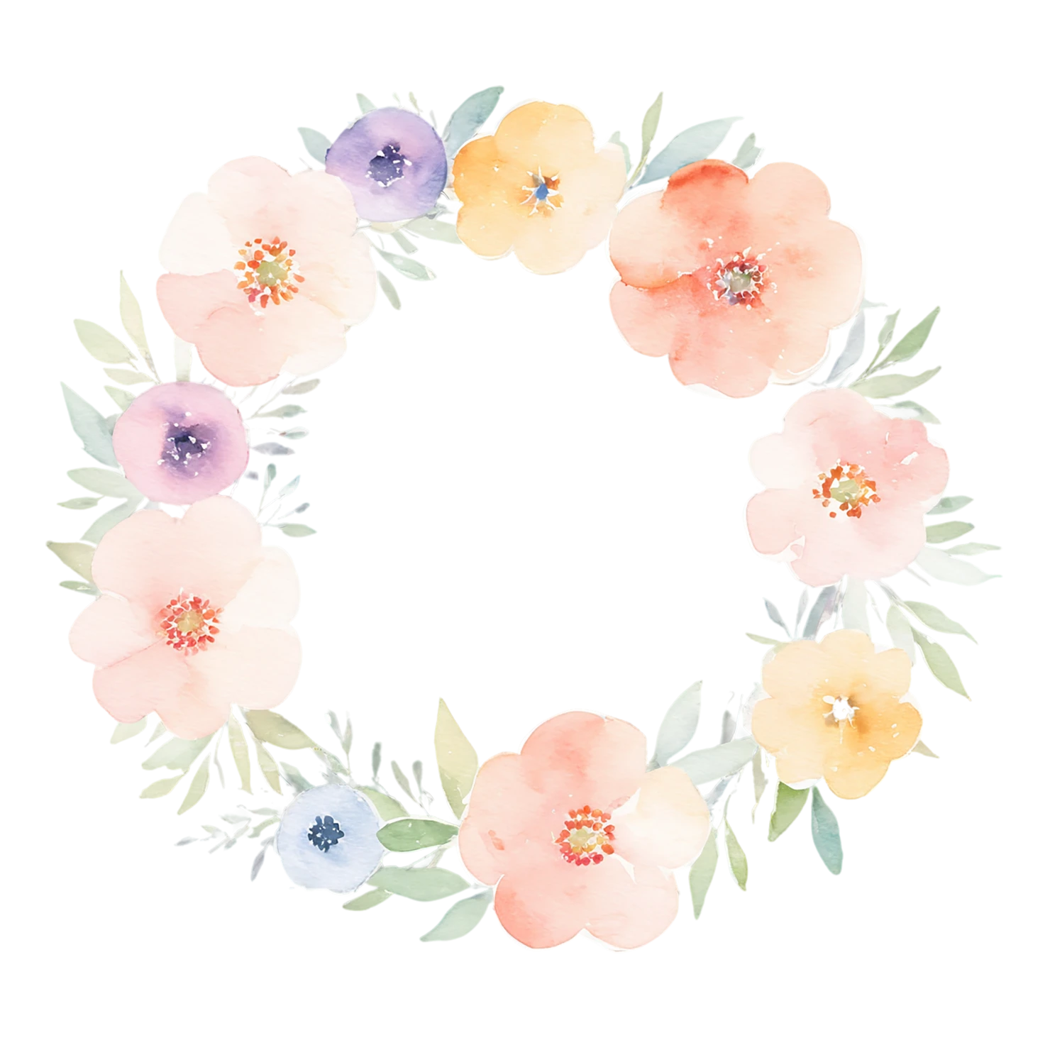 Watercolor flower ring isolated on transparent background #23700