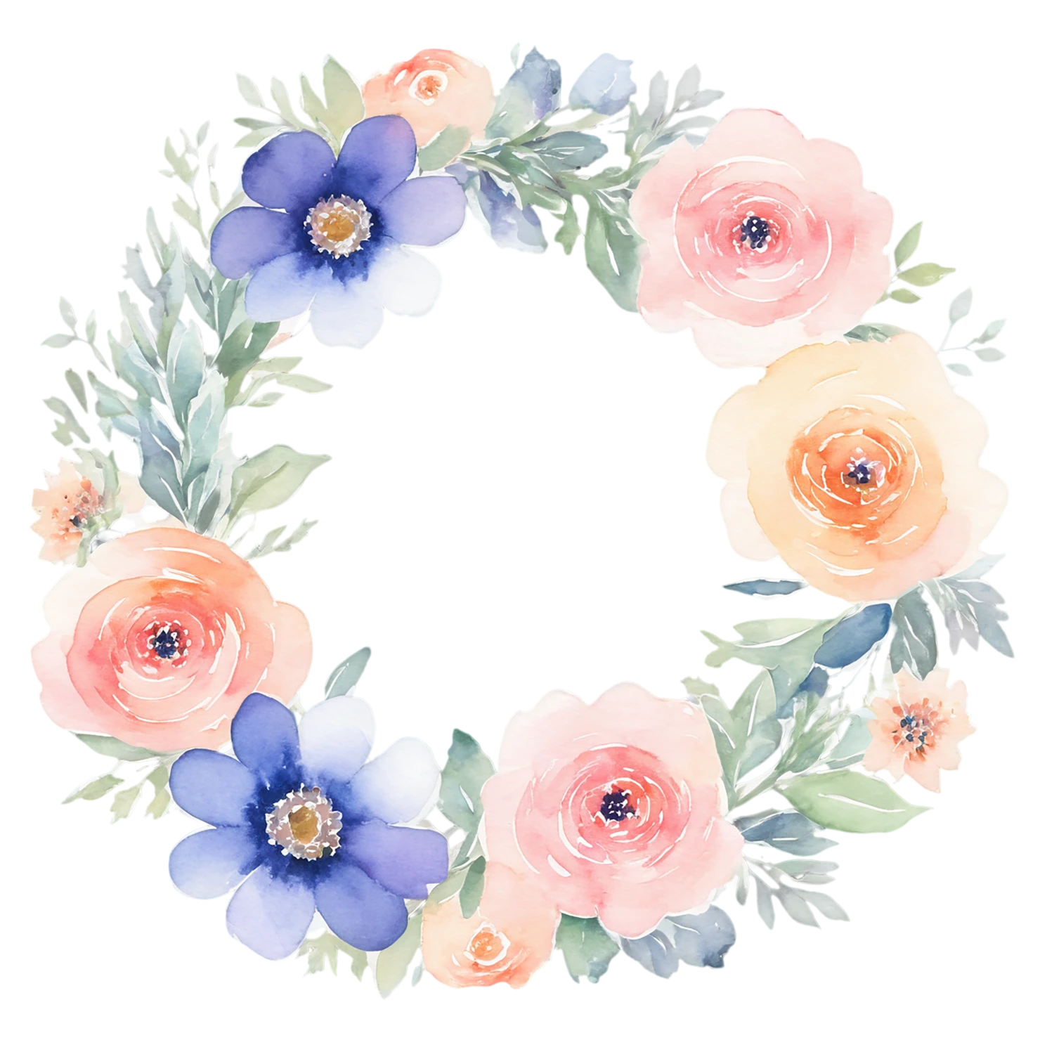 Watercolor flower ring isolated on transparent background #23701