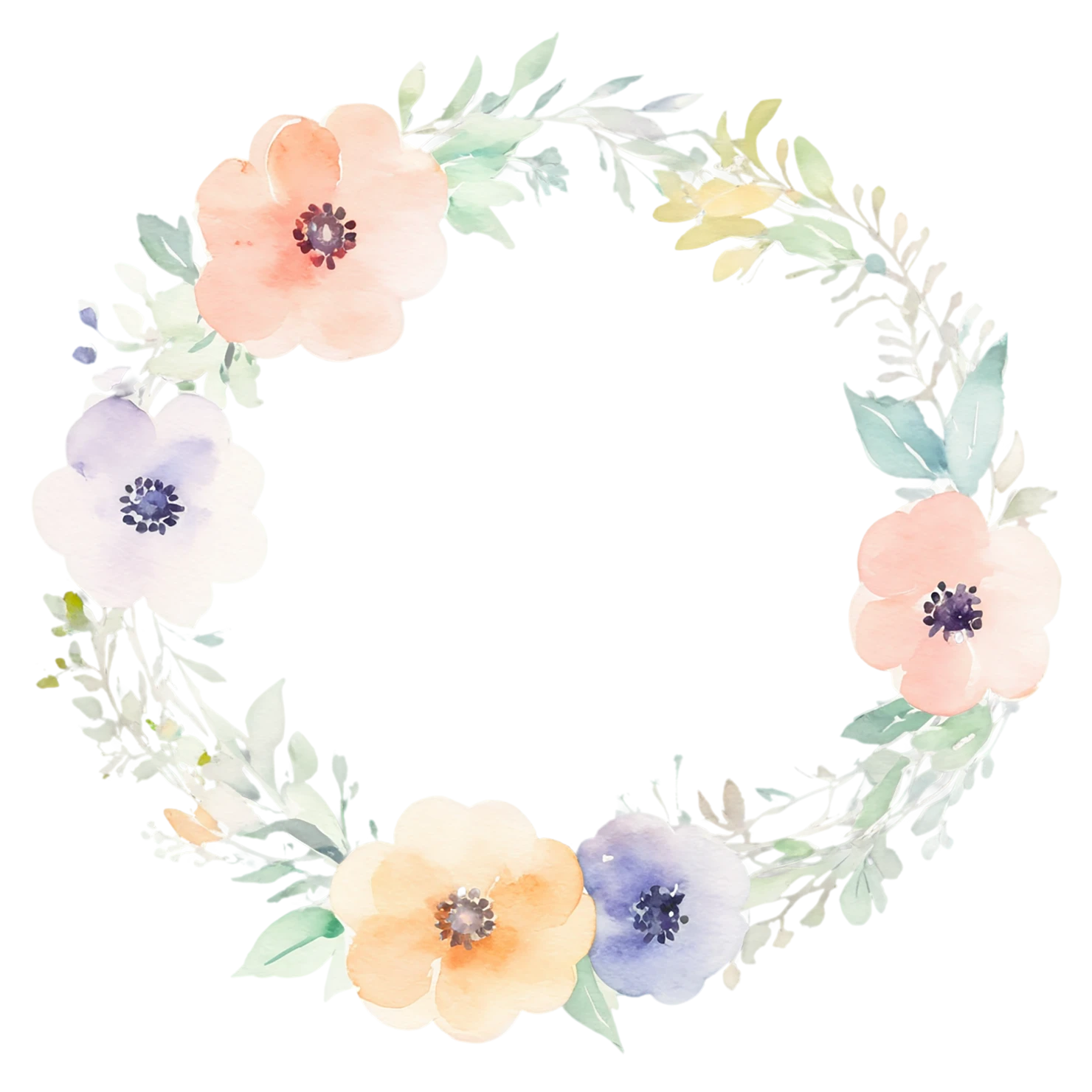 Watercolor flower ring isolated on transparent background #23703