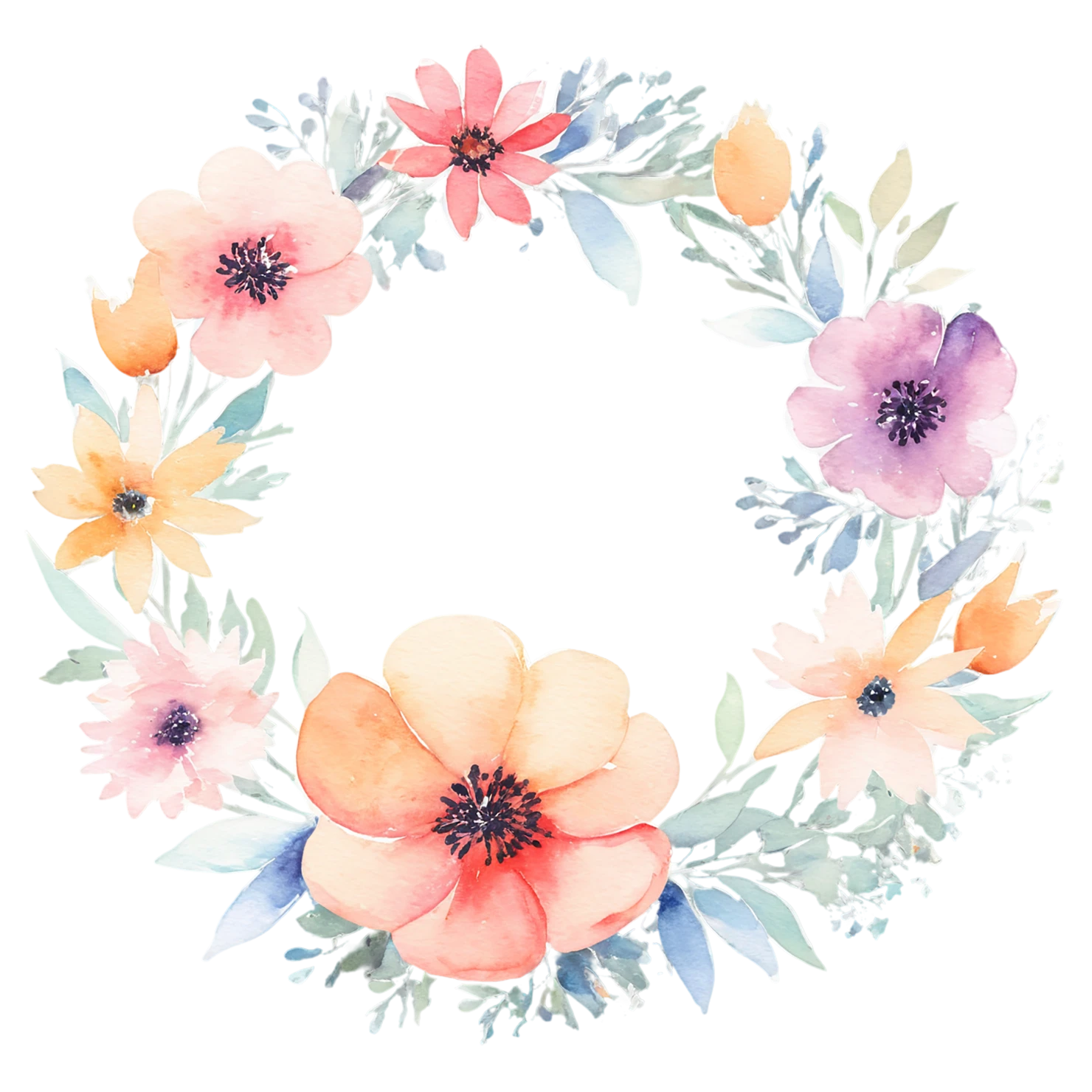 Watercolor flower ring isolated on transparent background #23704