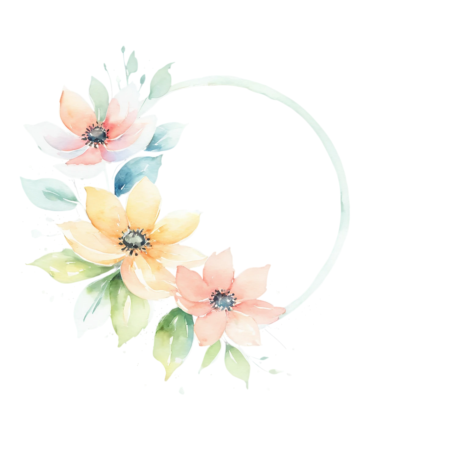 Watercolor flower ring isolated on transparent background #23705