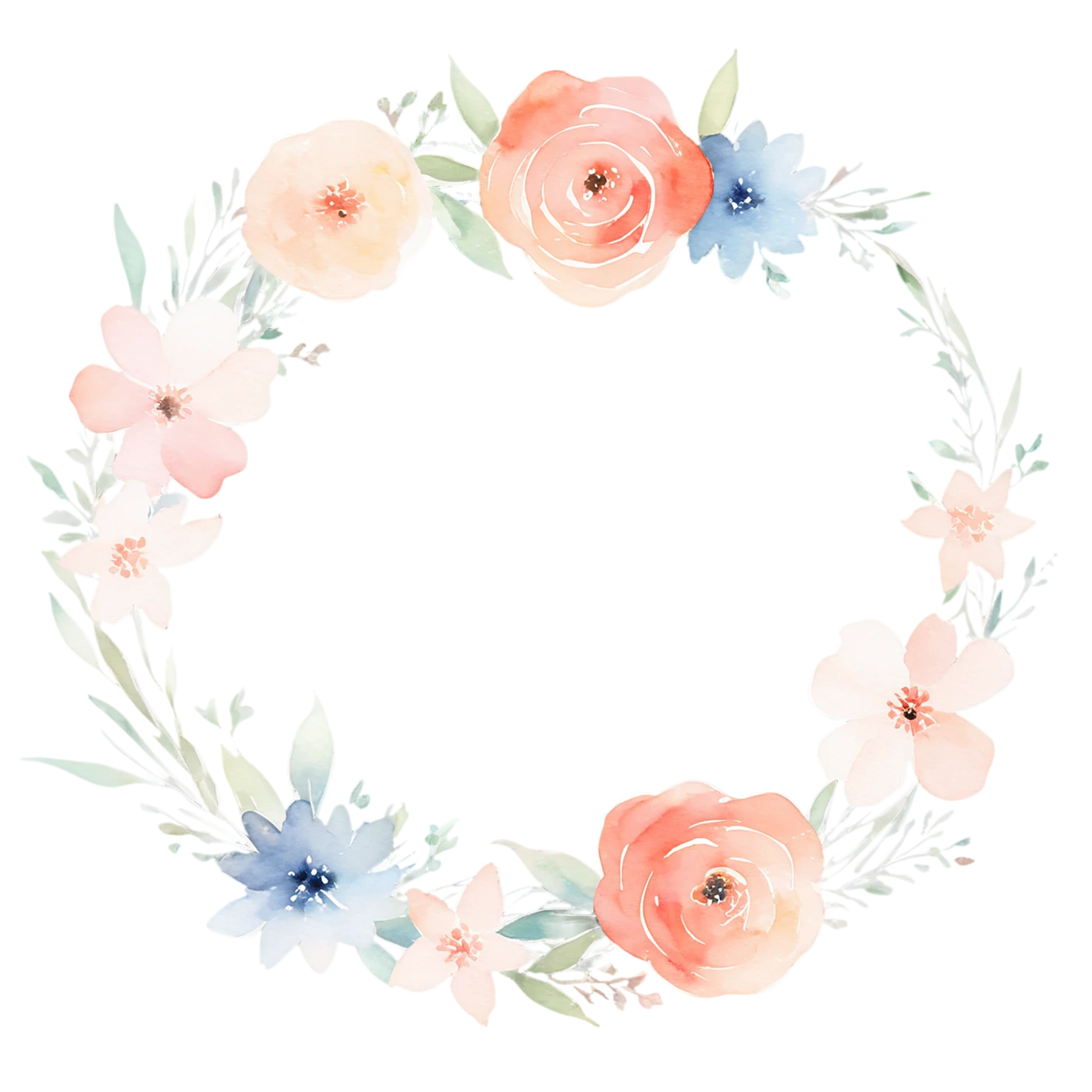 Watercolor flower ring isolated on transparent background #23706