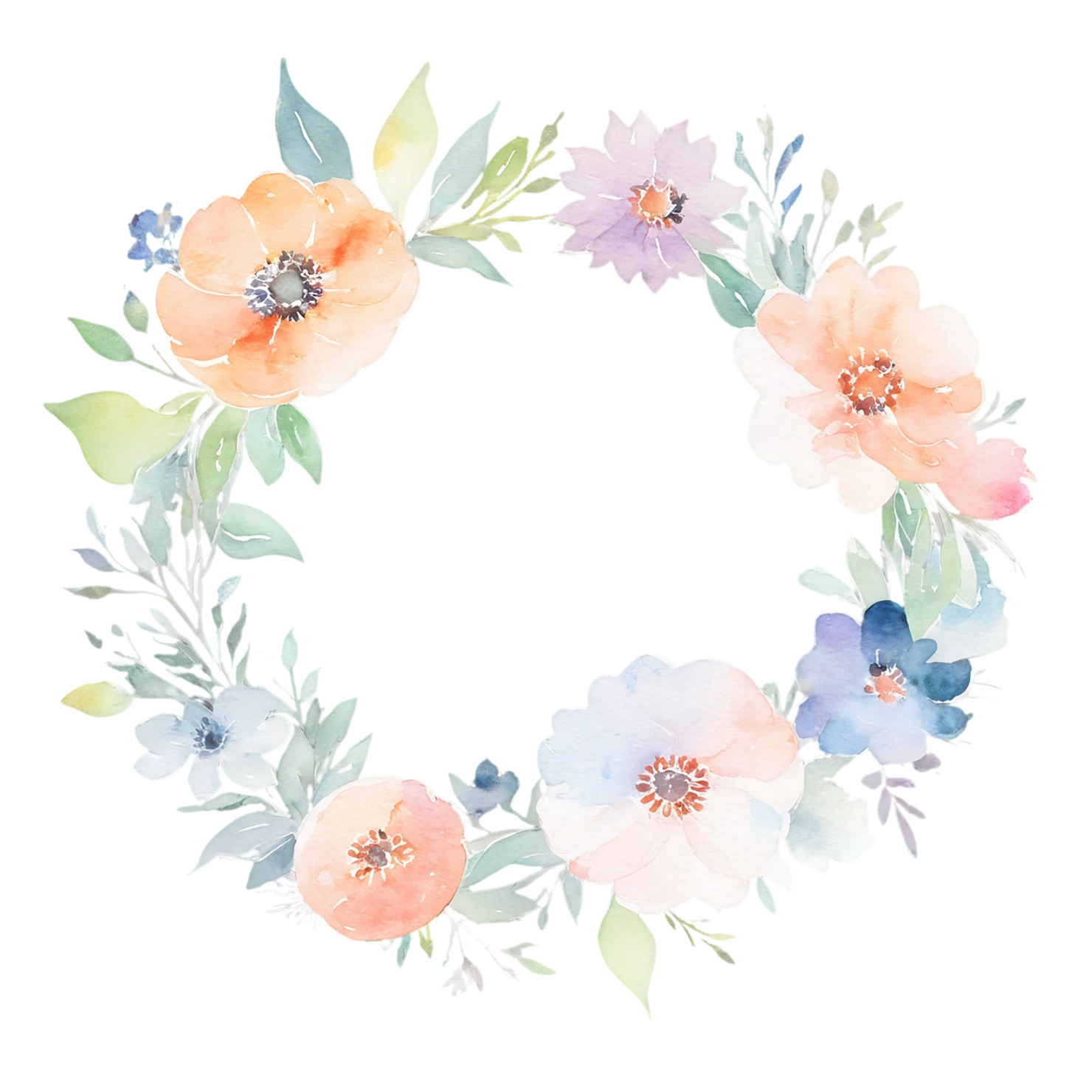 Watercolor flower ring isolated on transparent background #23707