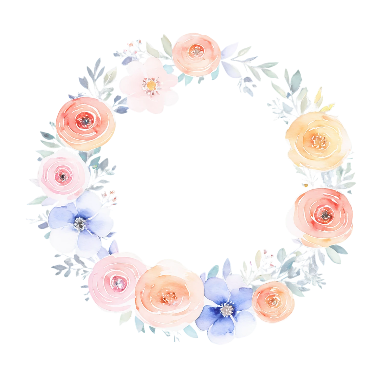 Watercolor flower ring isolated on transparent background #23708