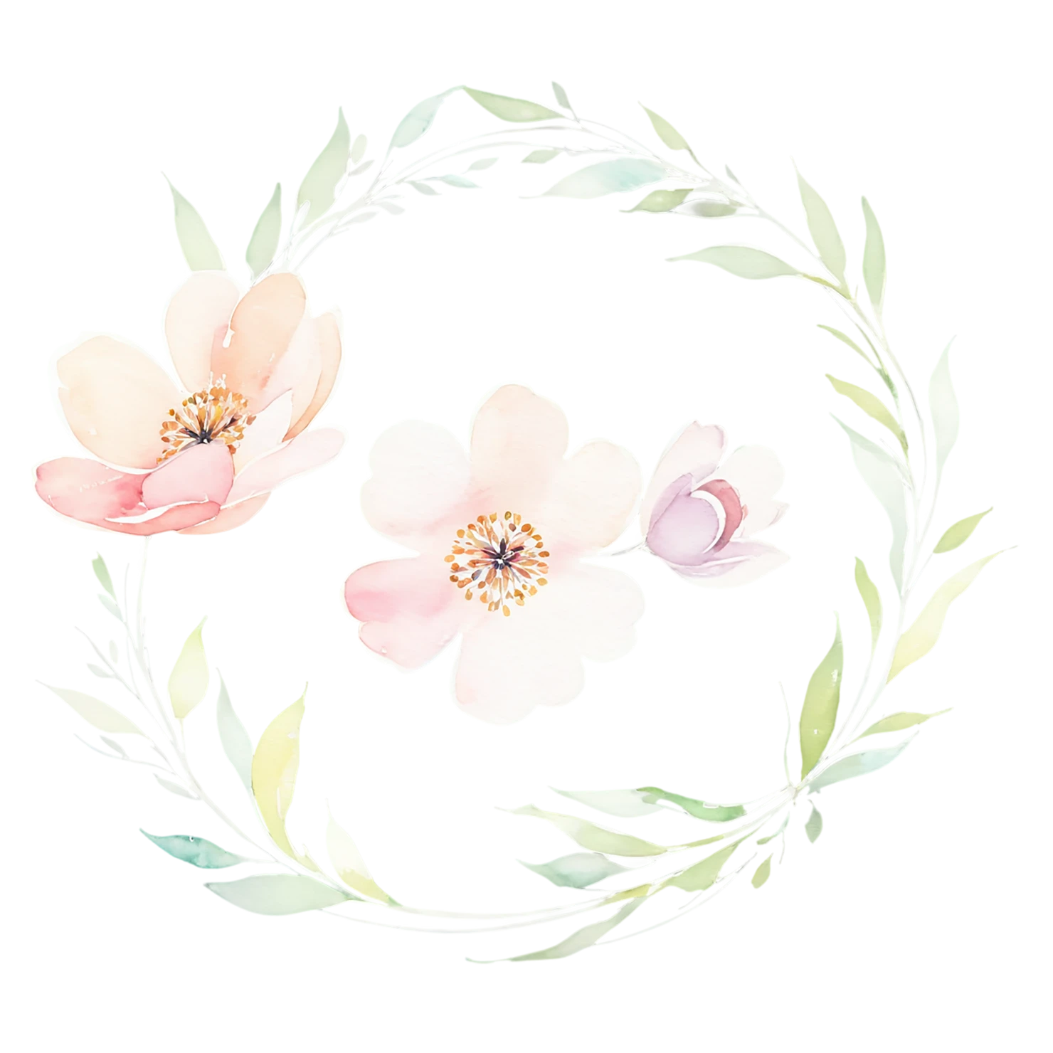 Watercolor flower ring isolated on transparent background #23709