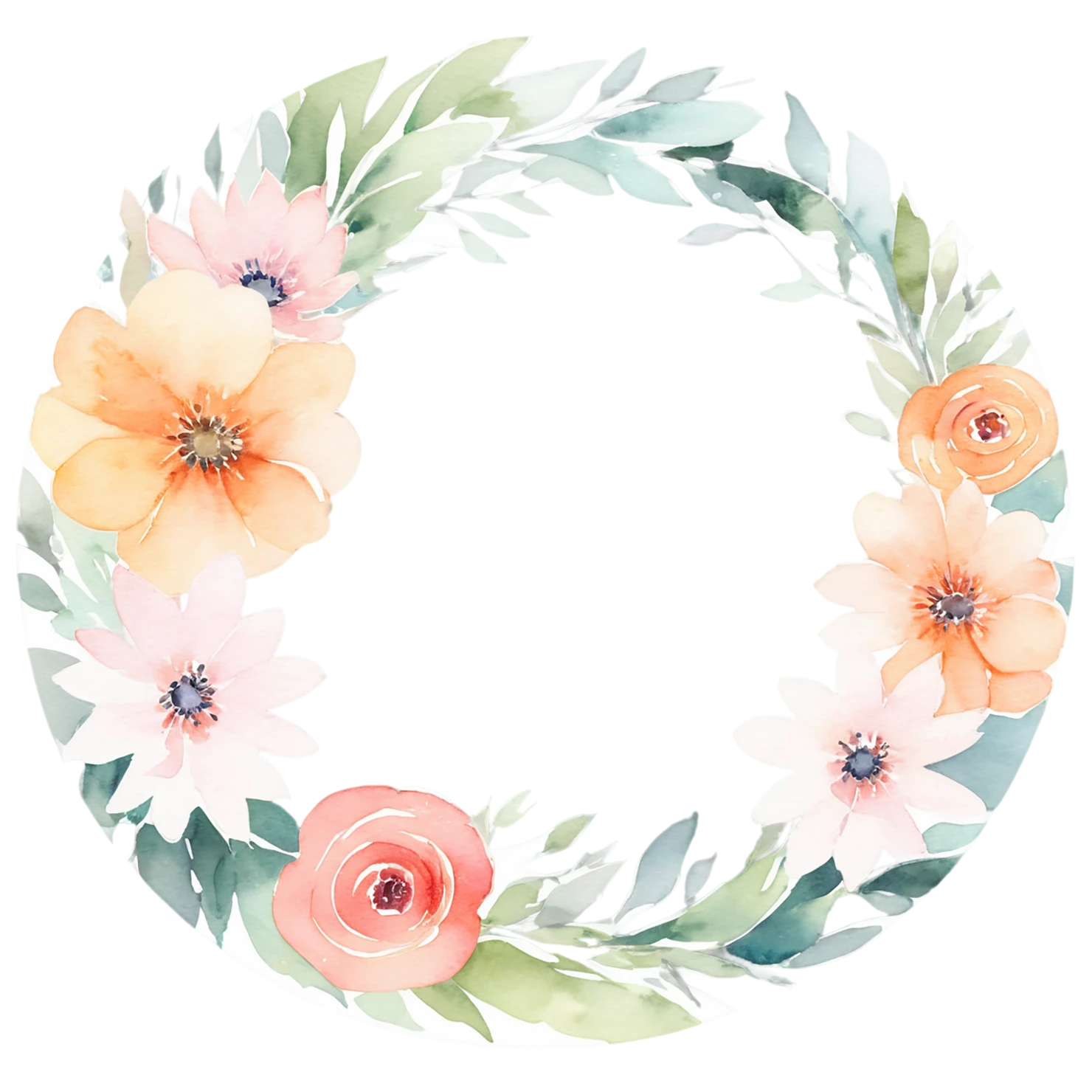 Watercolor flower ring isolated on transparent background #23711
