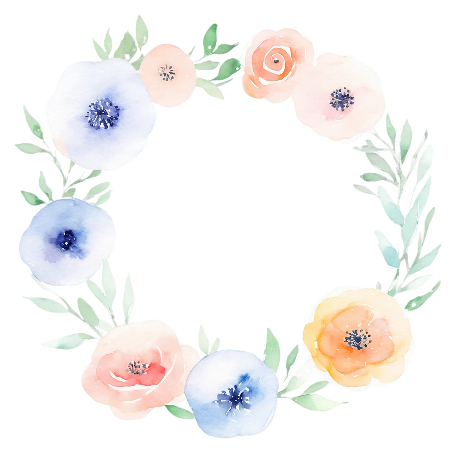 Watercolor flower ring isolated on transparent background #23712