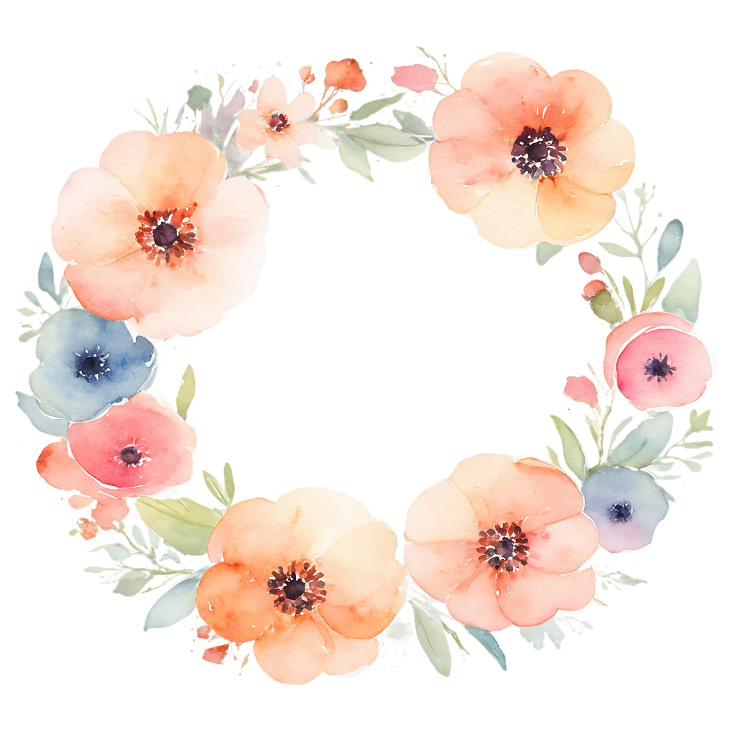 Watercolor flower ring isolated on transparent background #23714
