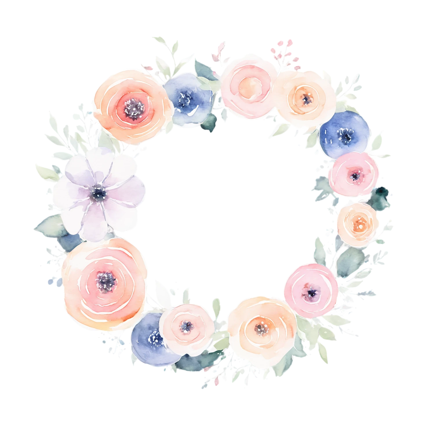 Watercolor flower ring isolated on transparent background #23715