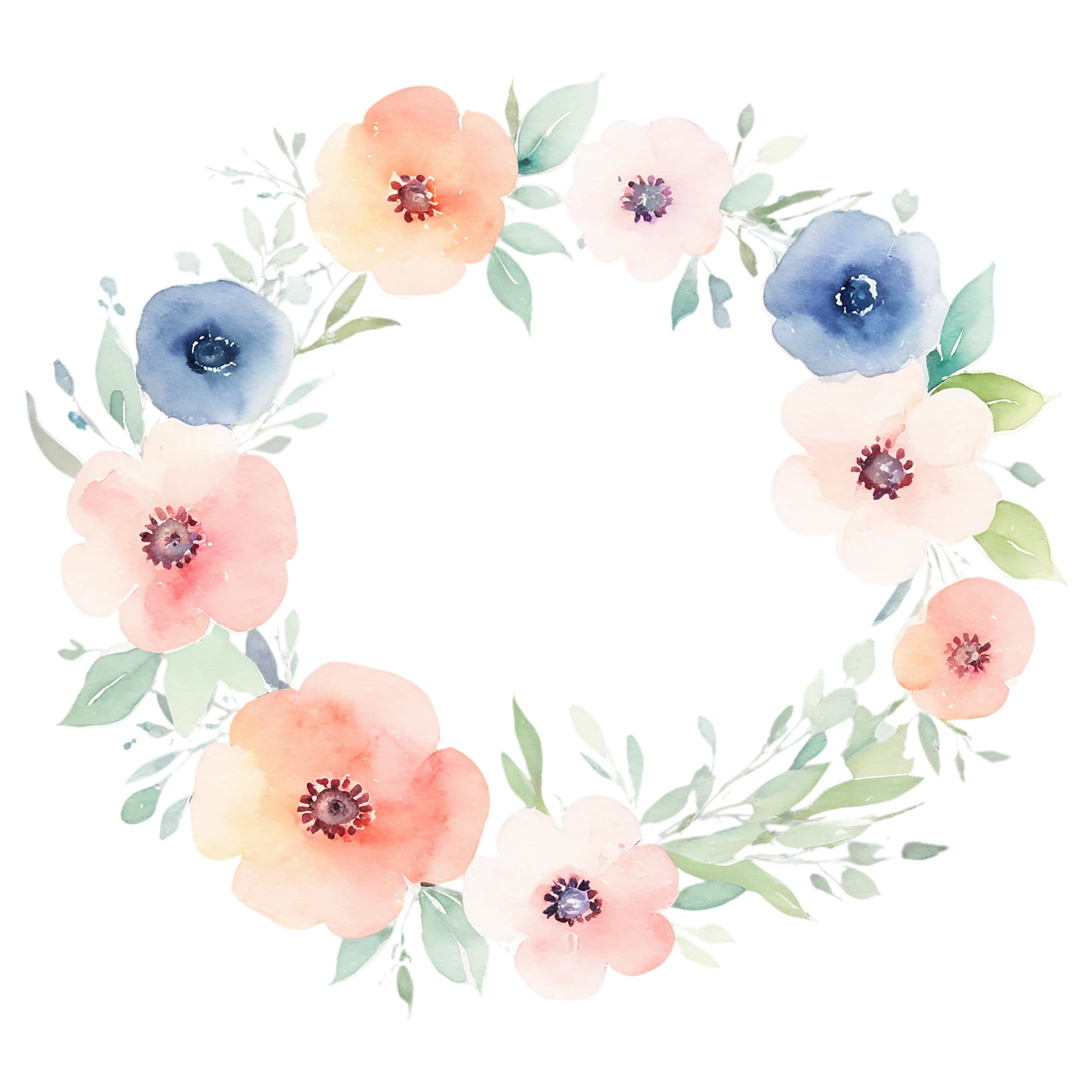Watercolor flower ring isolated on transparent background #23717