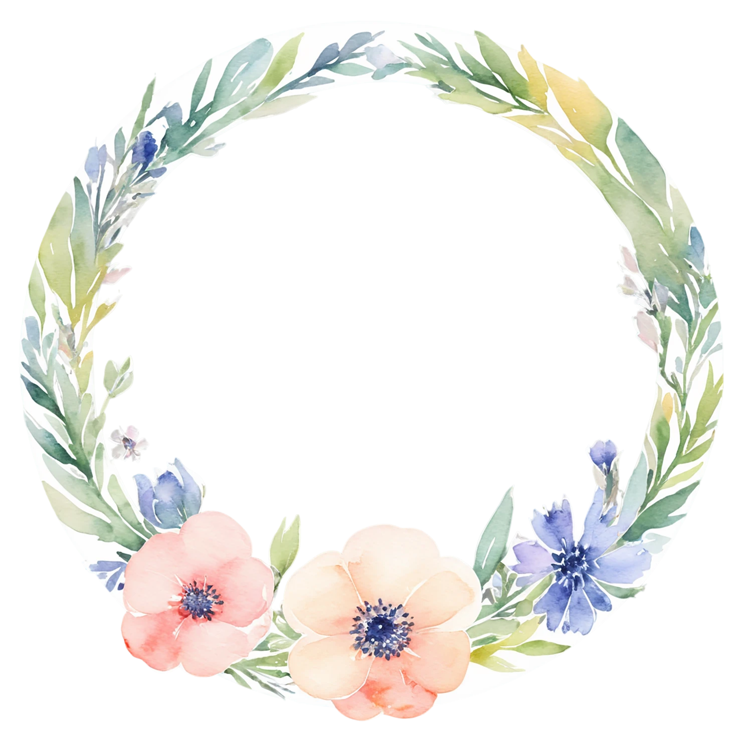 Watercolor flower ring isolated on transparent background #23718