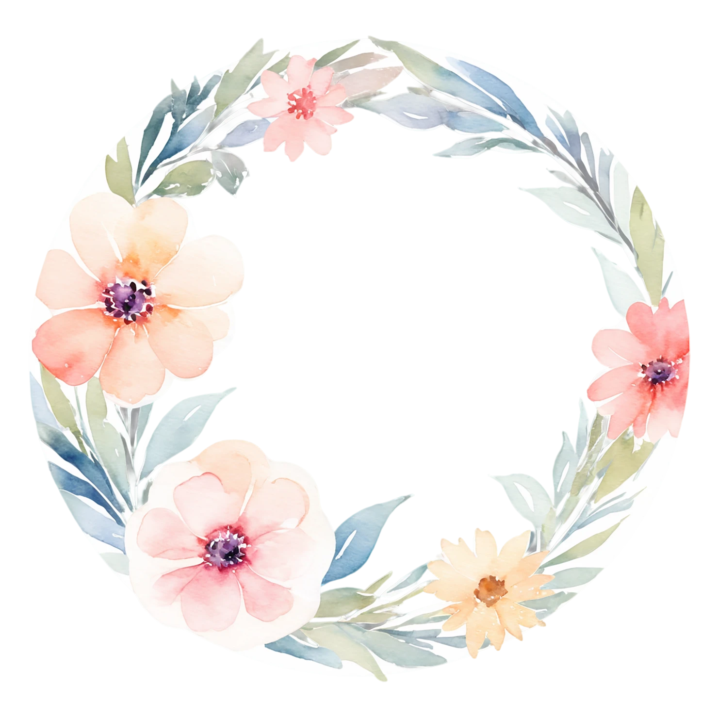 Watercolor flower ring isolated on transparent background #23719