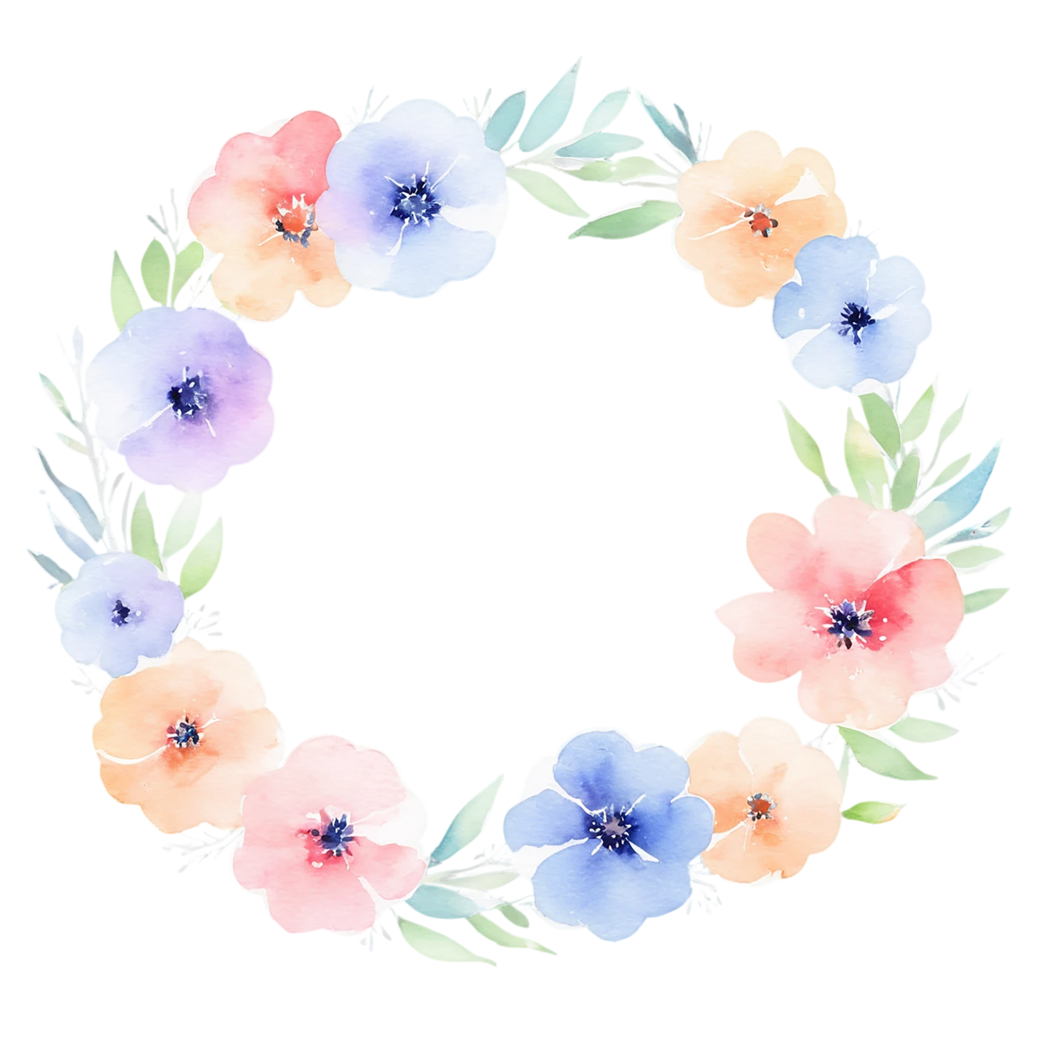 Watercolor flower ring isolated on transparent background #23720