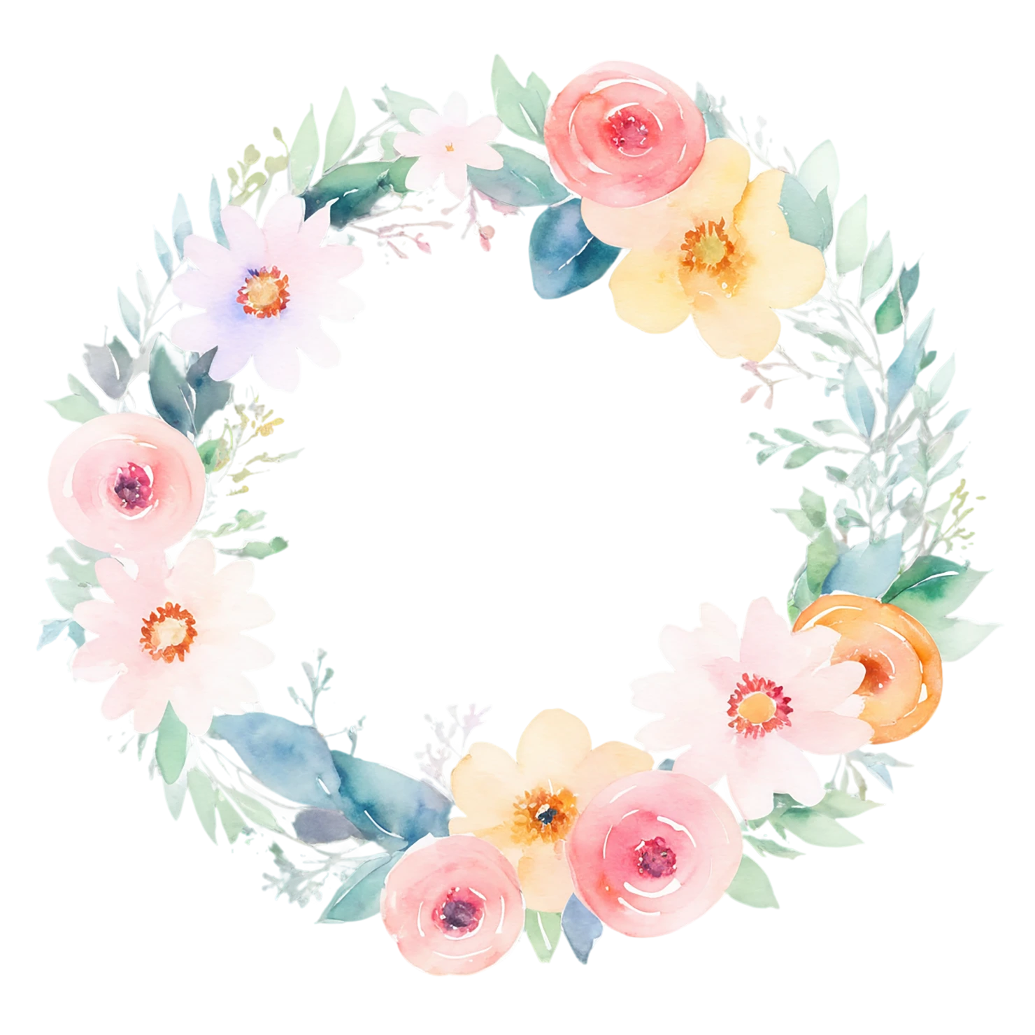 Watercolor flower ring isolated on transparent background #23721