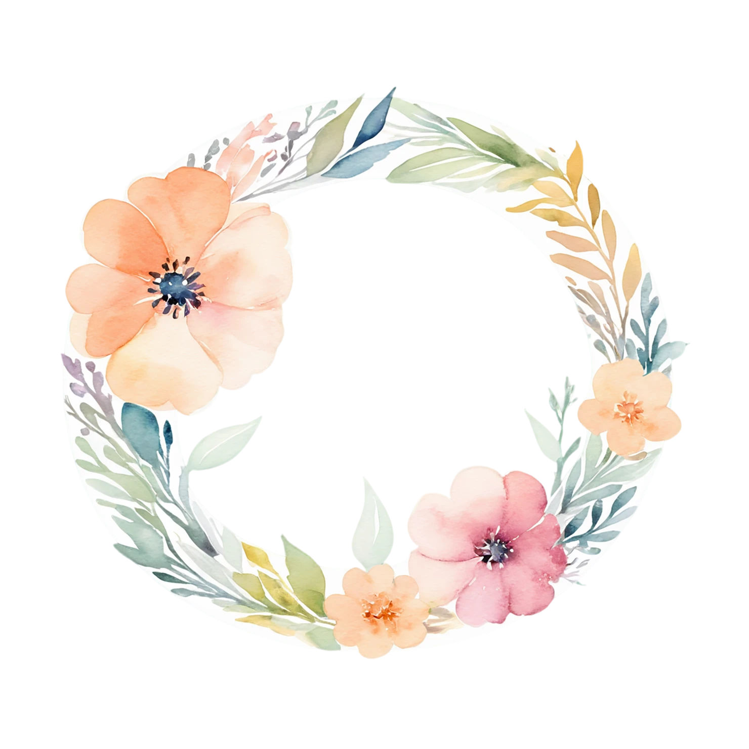 Watercolor flower ring isolated on transparent background #23722