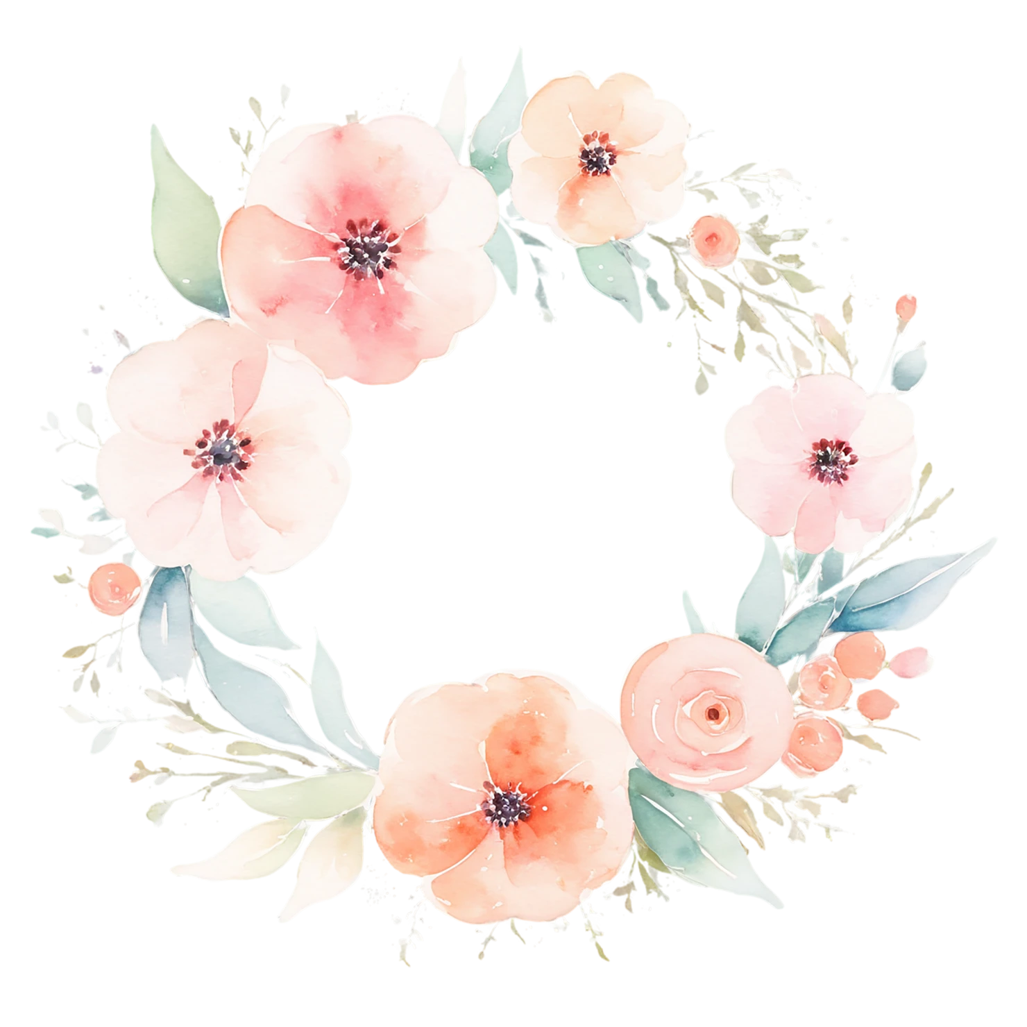 Watercolor flower ring isolated on transparent background #23723