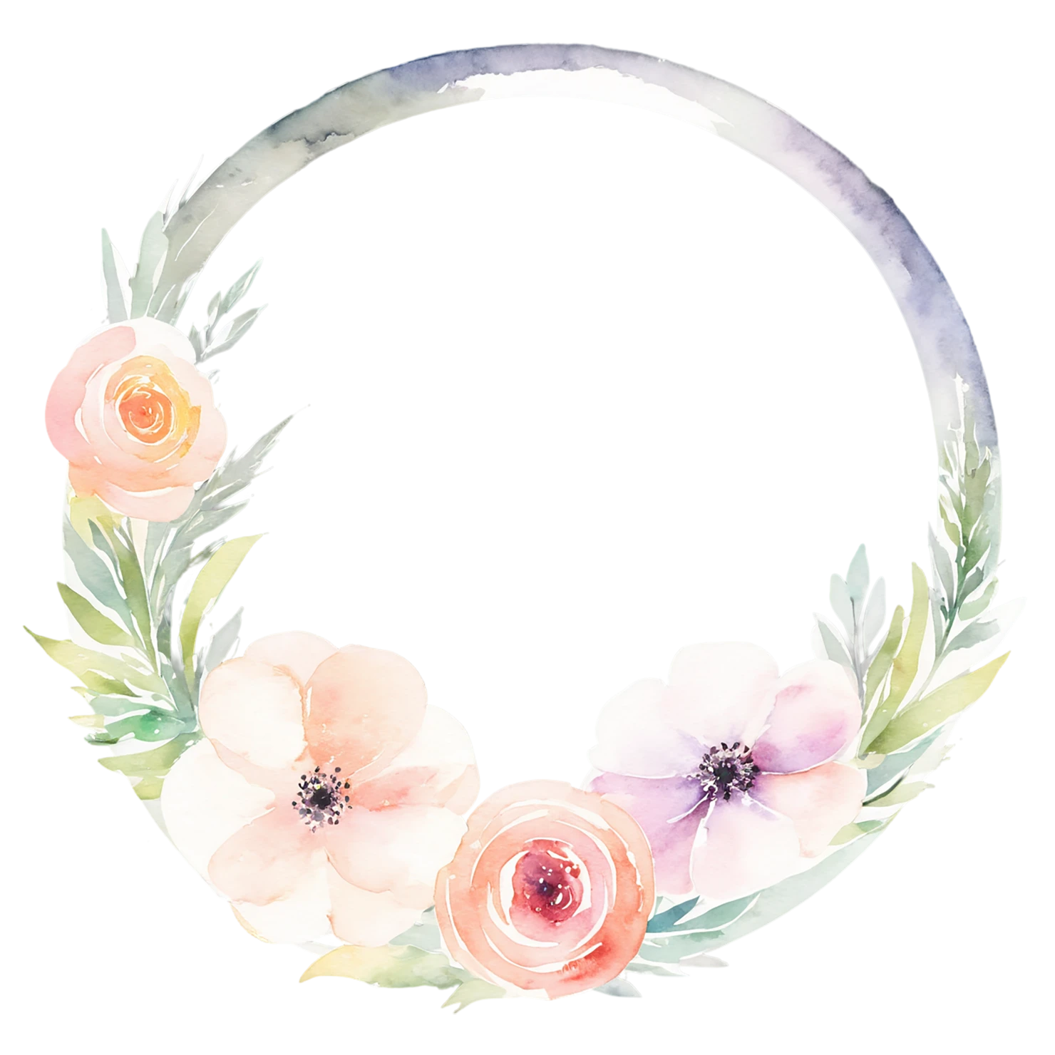 Watercolor flower ring isolated on transparent background #23724