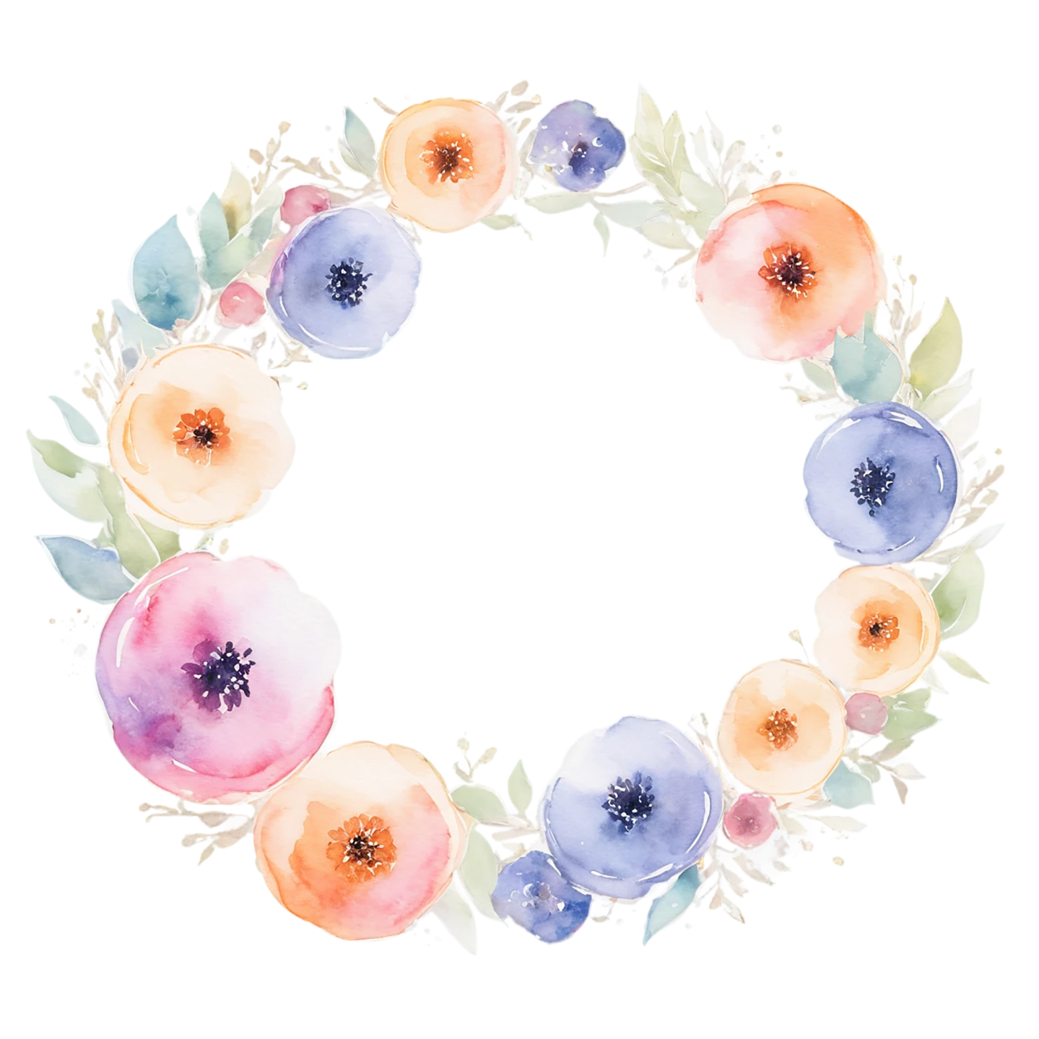 Watercolor flower ring isolated on transparent background #23725