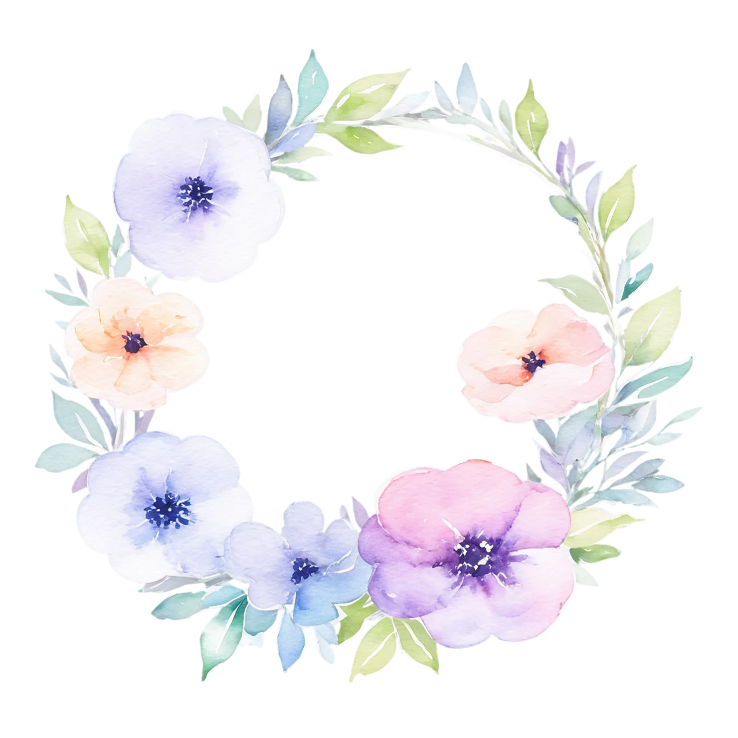 Watercolor flower ring isolated on transparent background #23726
