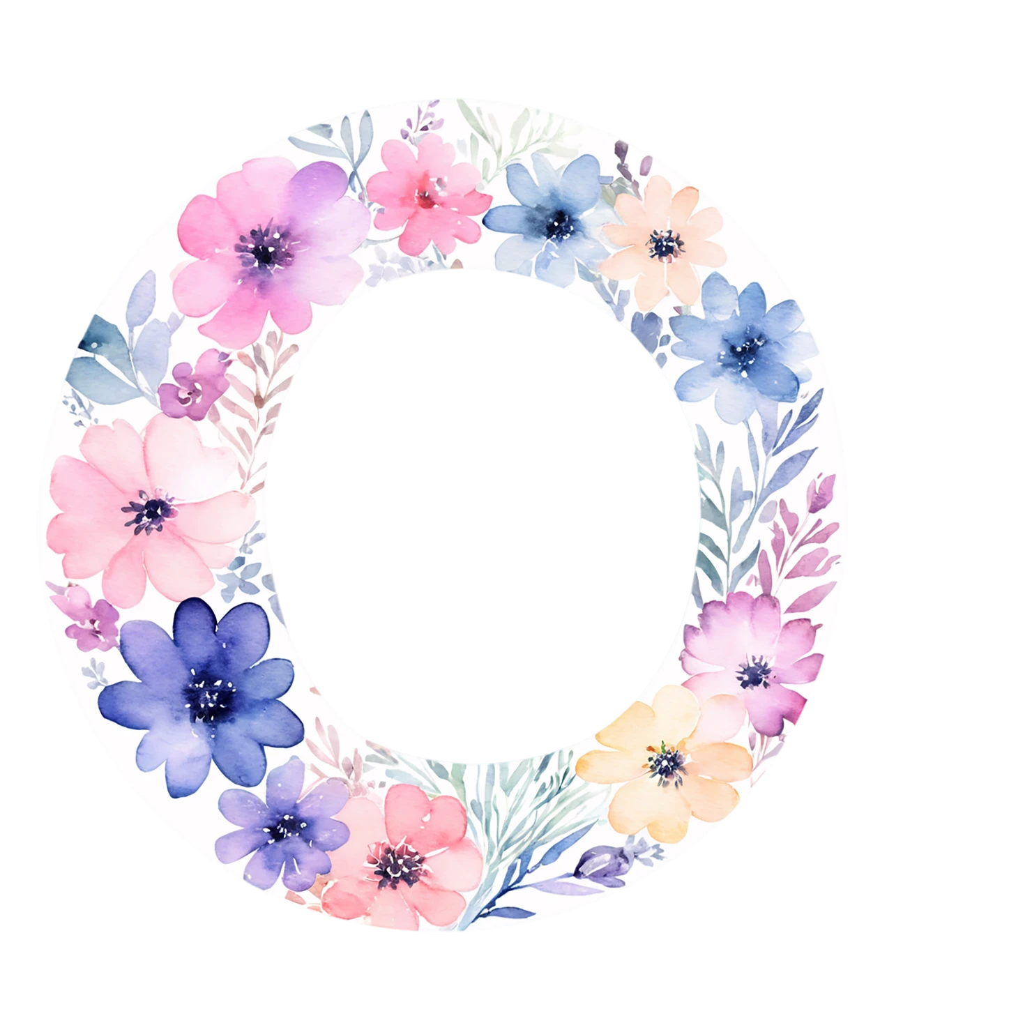 Watercolor flower ring isolated on transparent background #23727