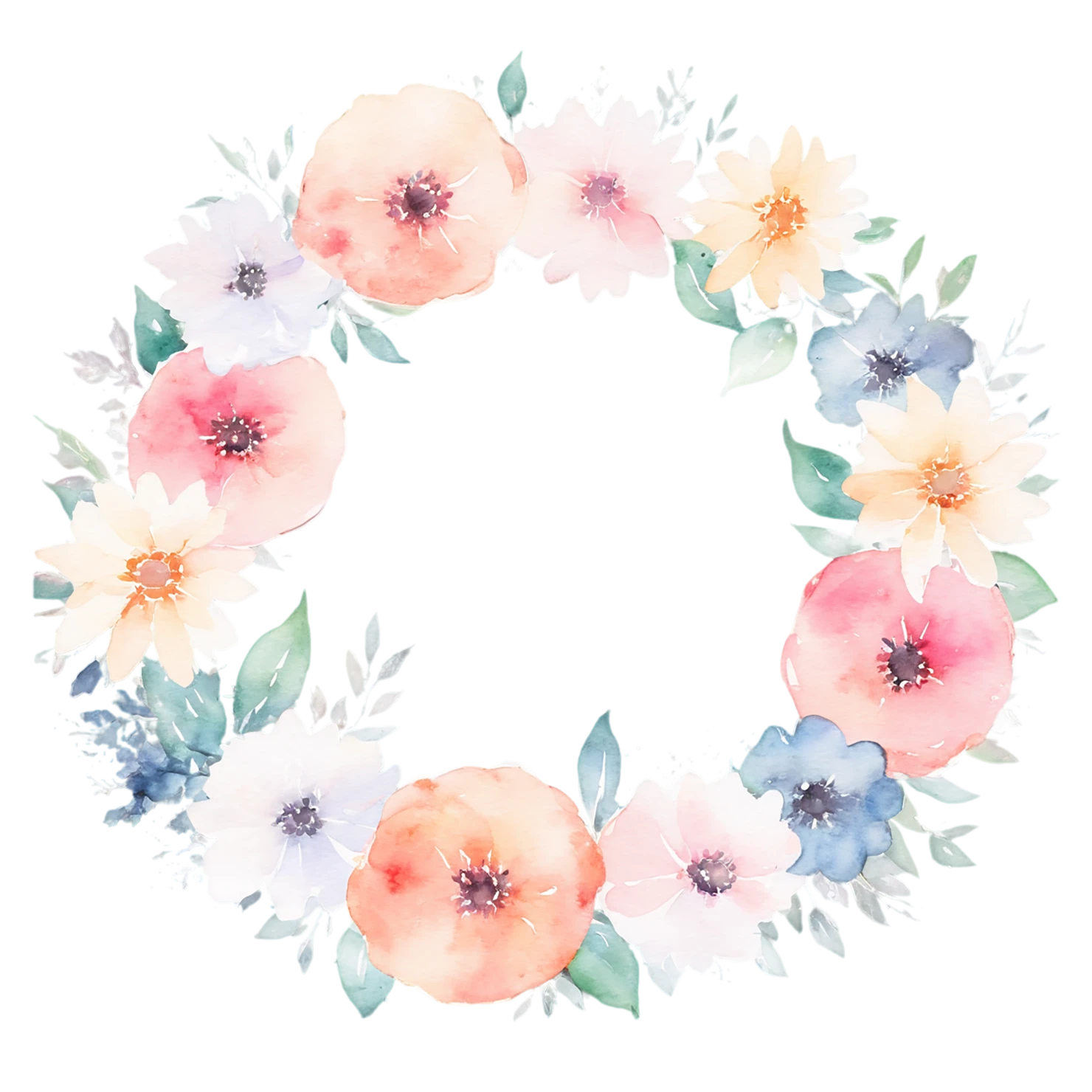 Watercolor flower ring isolated on transparent background #23728