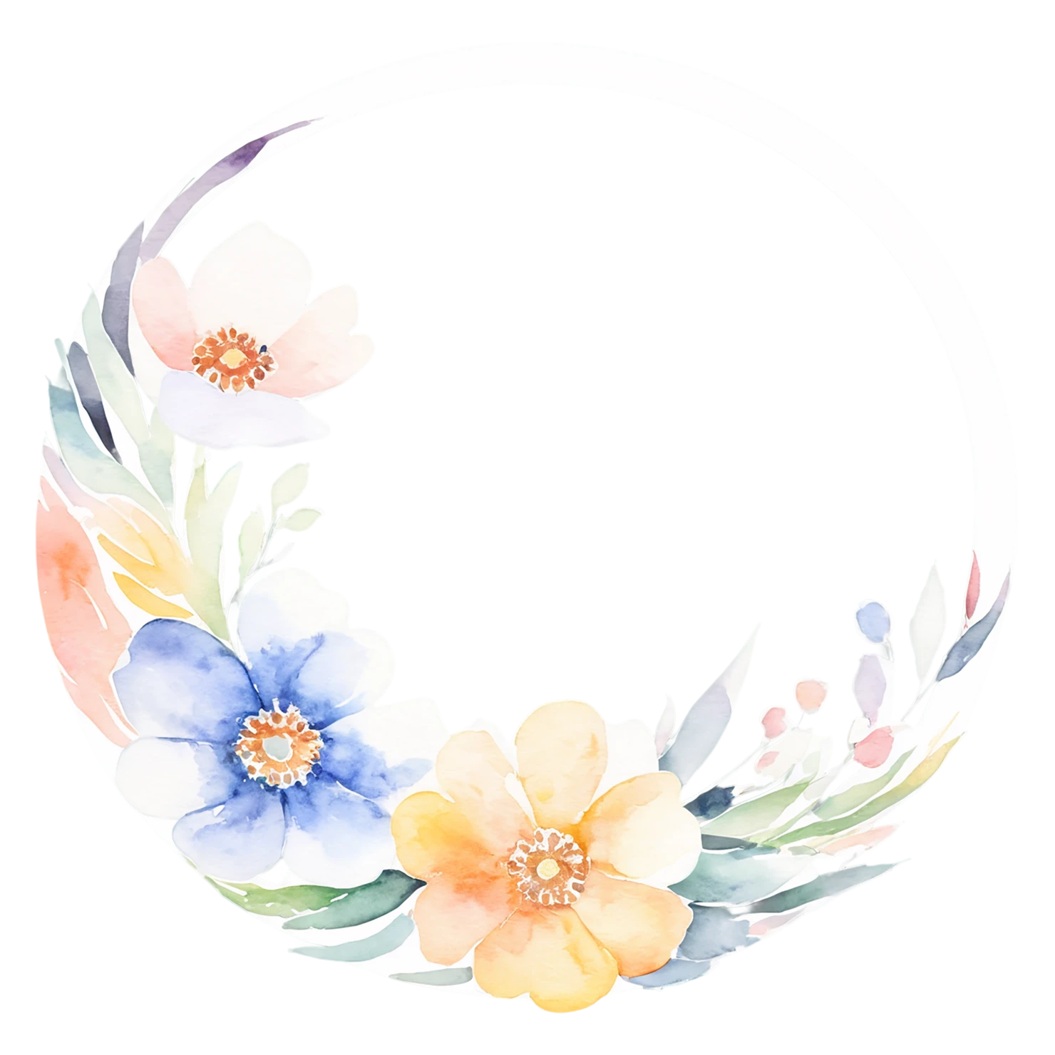 Watercolor flower ring isolated on transparent background #23729